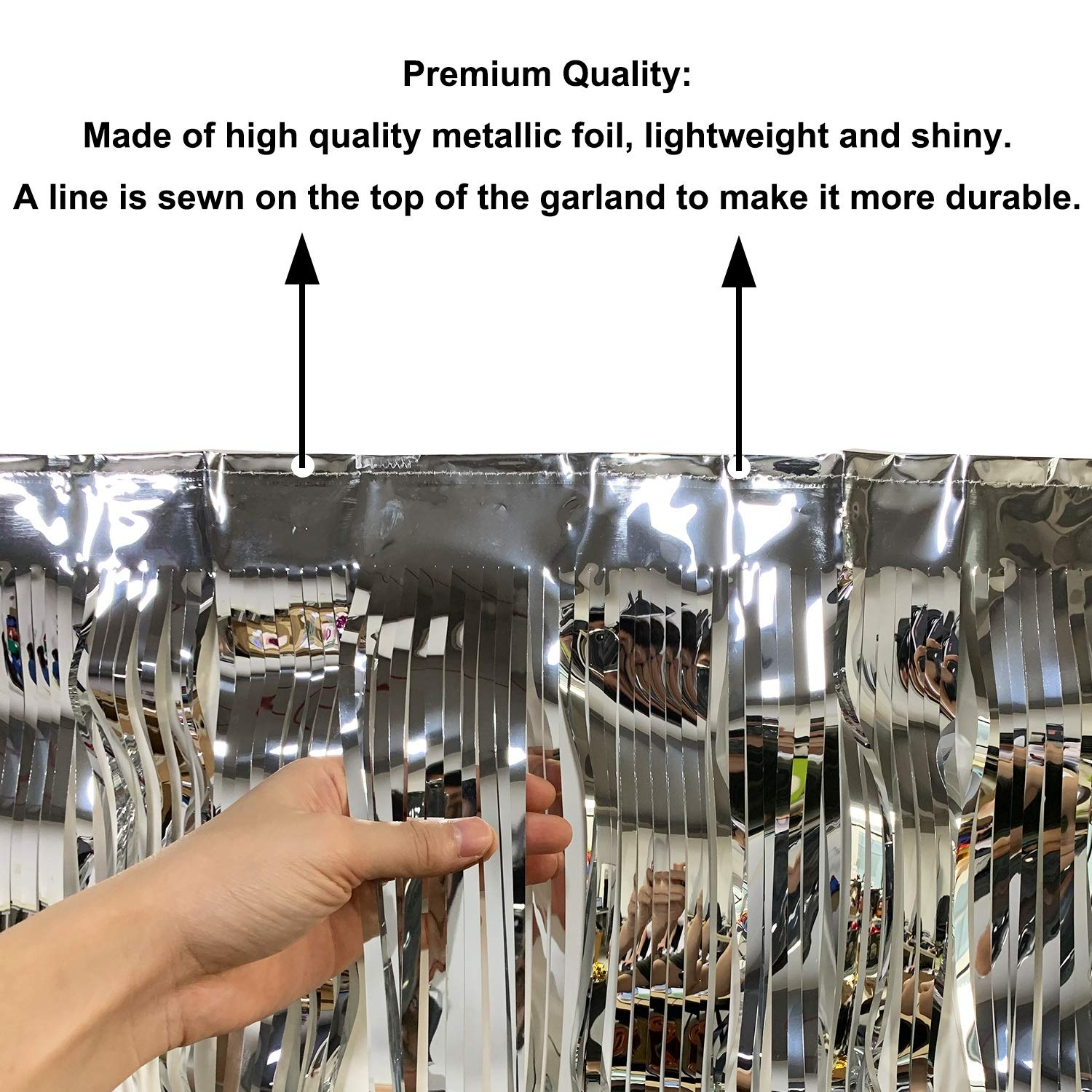 Blukey 10 Feet Long Roll Silver Foil Fringe Garland - Pack Of 6 | Shiny Metallic Tassle Banner | Ideal For Parade Floats, Bridal