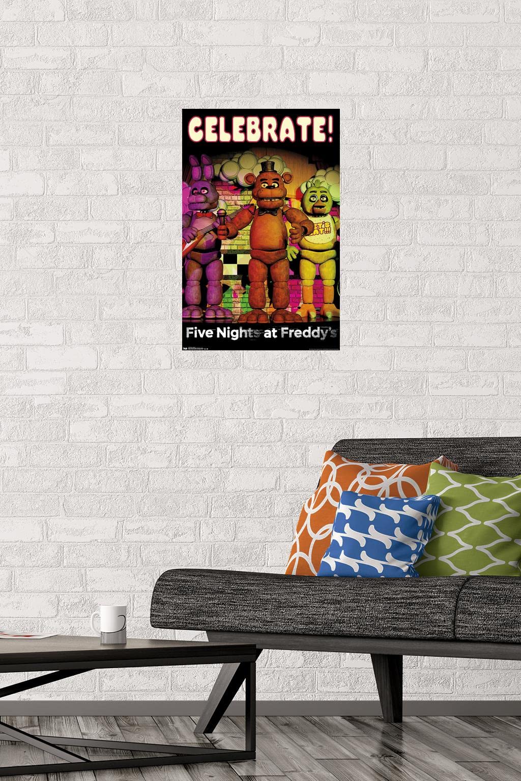 Trends International Five Nights At Freddy'S - Celebrate Wall Poster, 14.725'' X 22.375'', Premium Poster & Mount Bundle