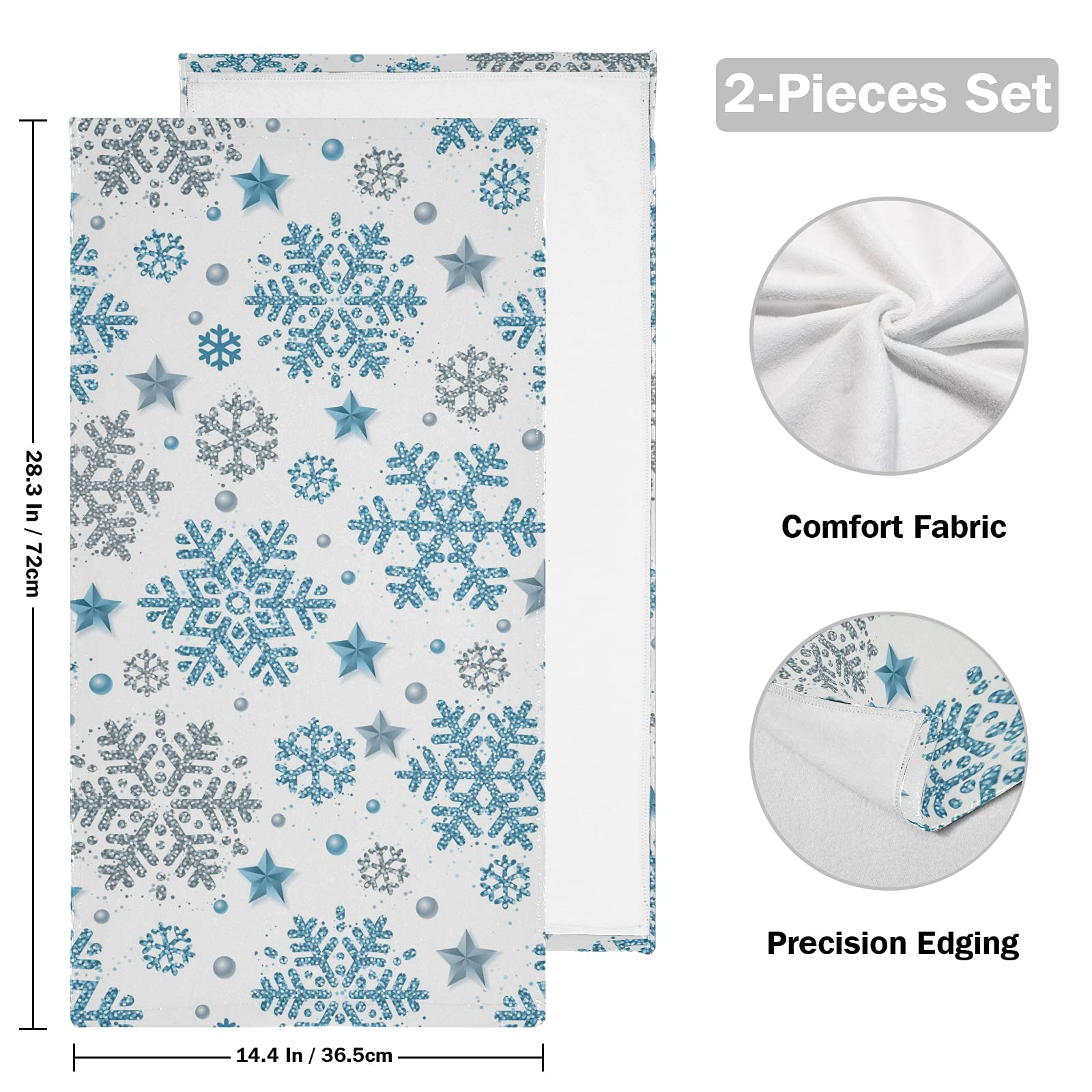 Winter Blue Silver Snowflake Snow Hand Bath Towel Highly Absorbent Soft Hanging Towels Merry Christmas Jingle Bells Happy New Ye