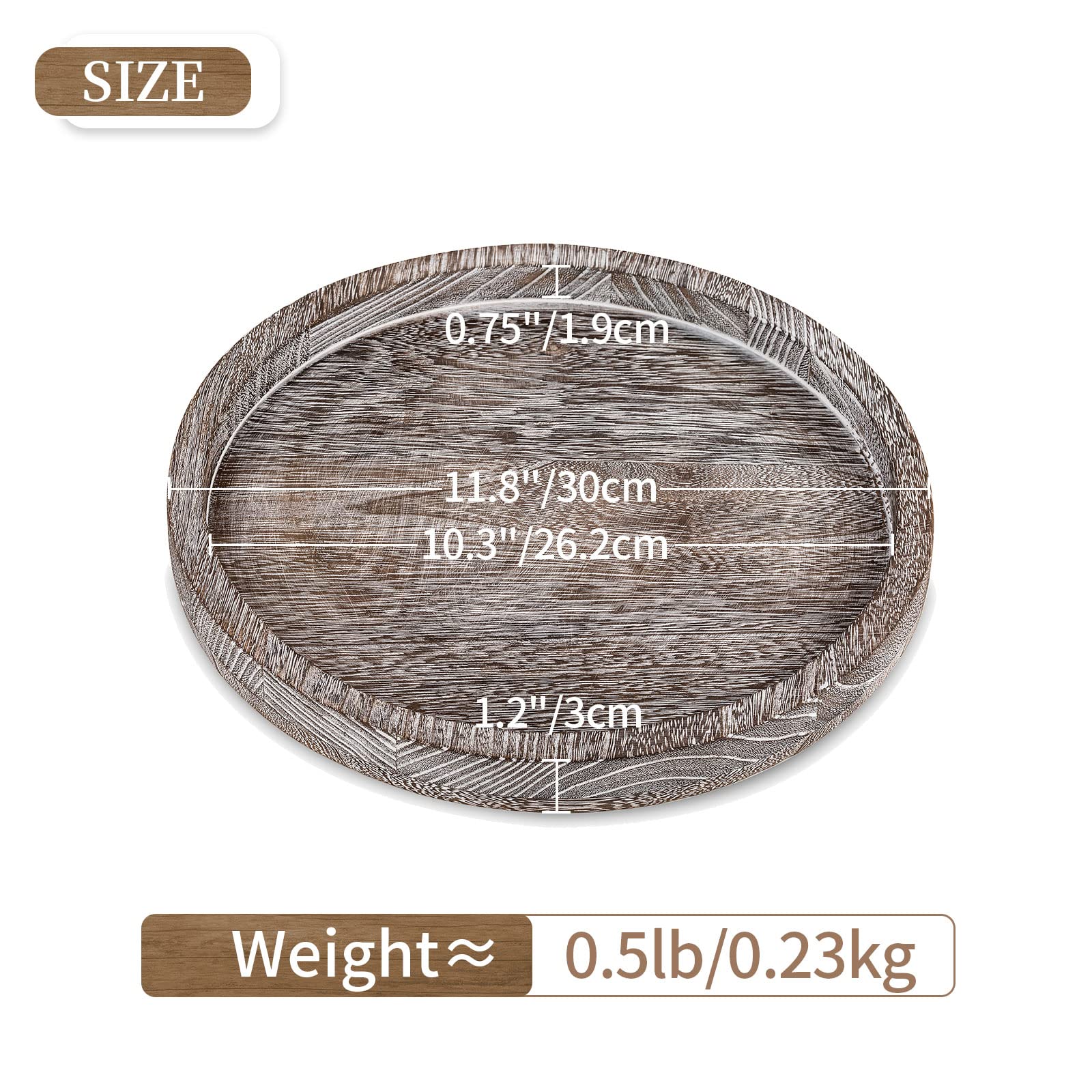 Hanobe Decorative Wooden Serving Tray: Rustic Round Wood Plate Whitewash Farmhouse Centerpiece Decorations Small Candle Holder T