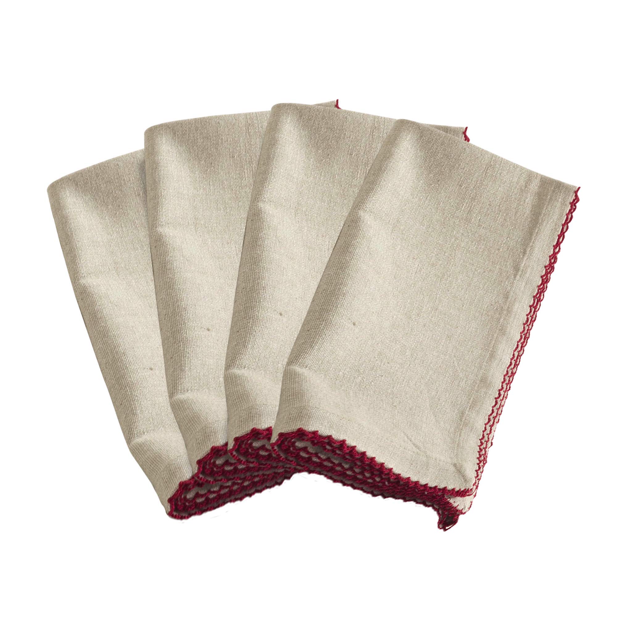 Saro Lifestyle Red Crochet Scalloped Design Napkin - 20'' Square, 4 Ct.