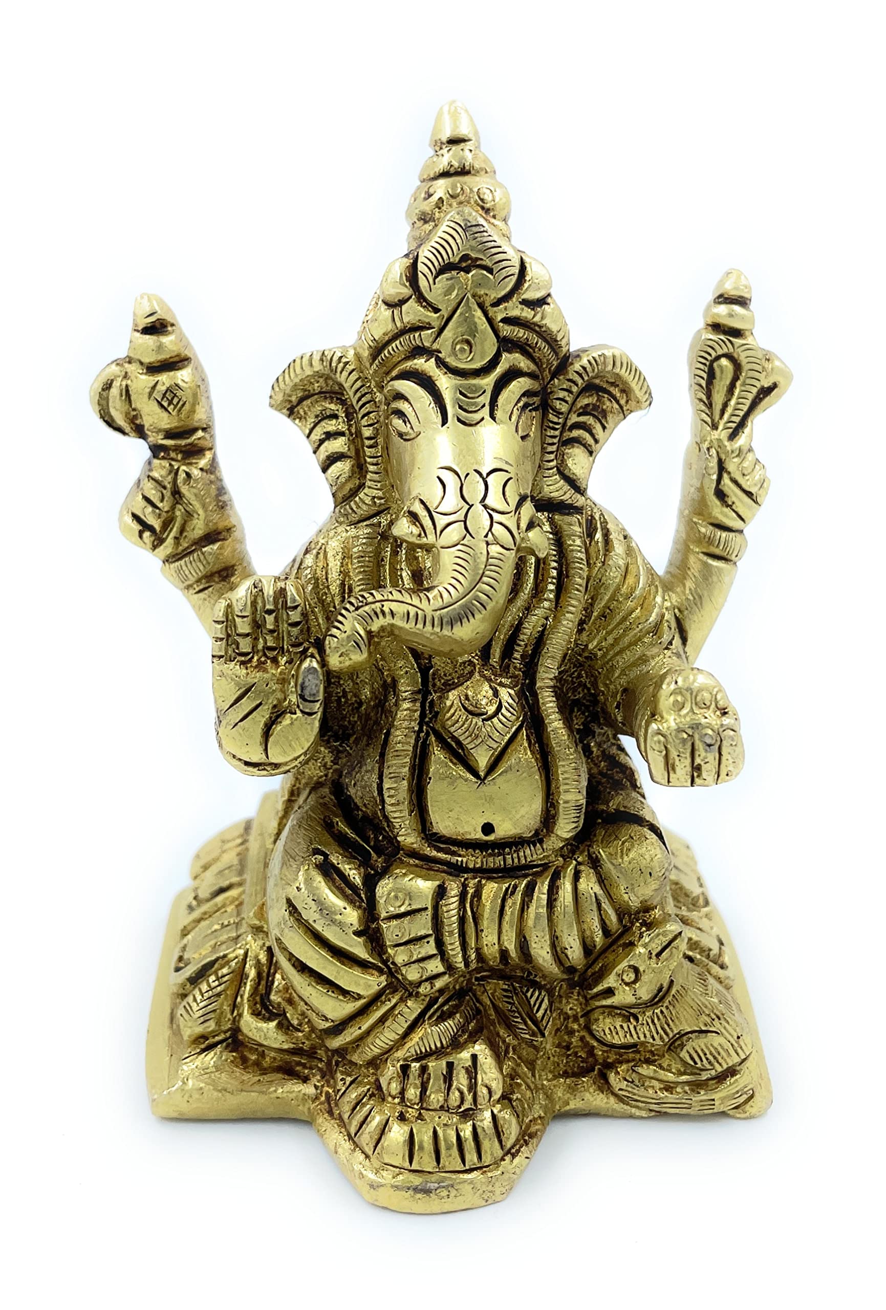 Achleshwar Pure Ashtadhatu Right Hand Sund(Trunk) Lord Ganesh Idol In Chowki Shaped Base With Musak(Mouse)|Office||Home||Temple|