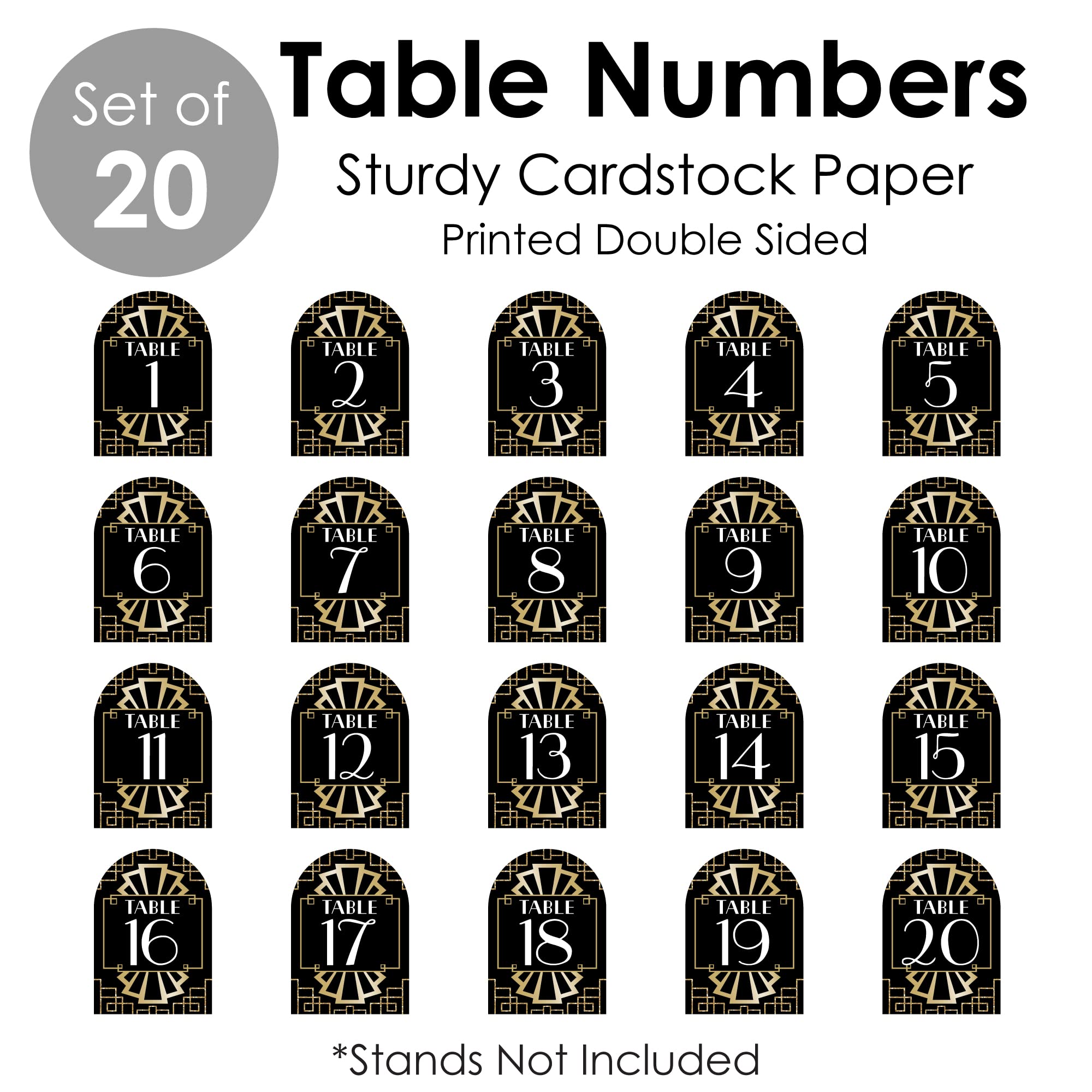 Big Dot Of Happiness Roaring 20S - 1920S Art Deco Jazz Party Double-Sided 5 X 7 Inches Cards - Table Numbers - 1-20