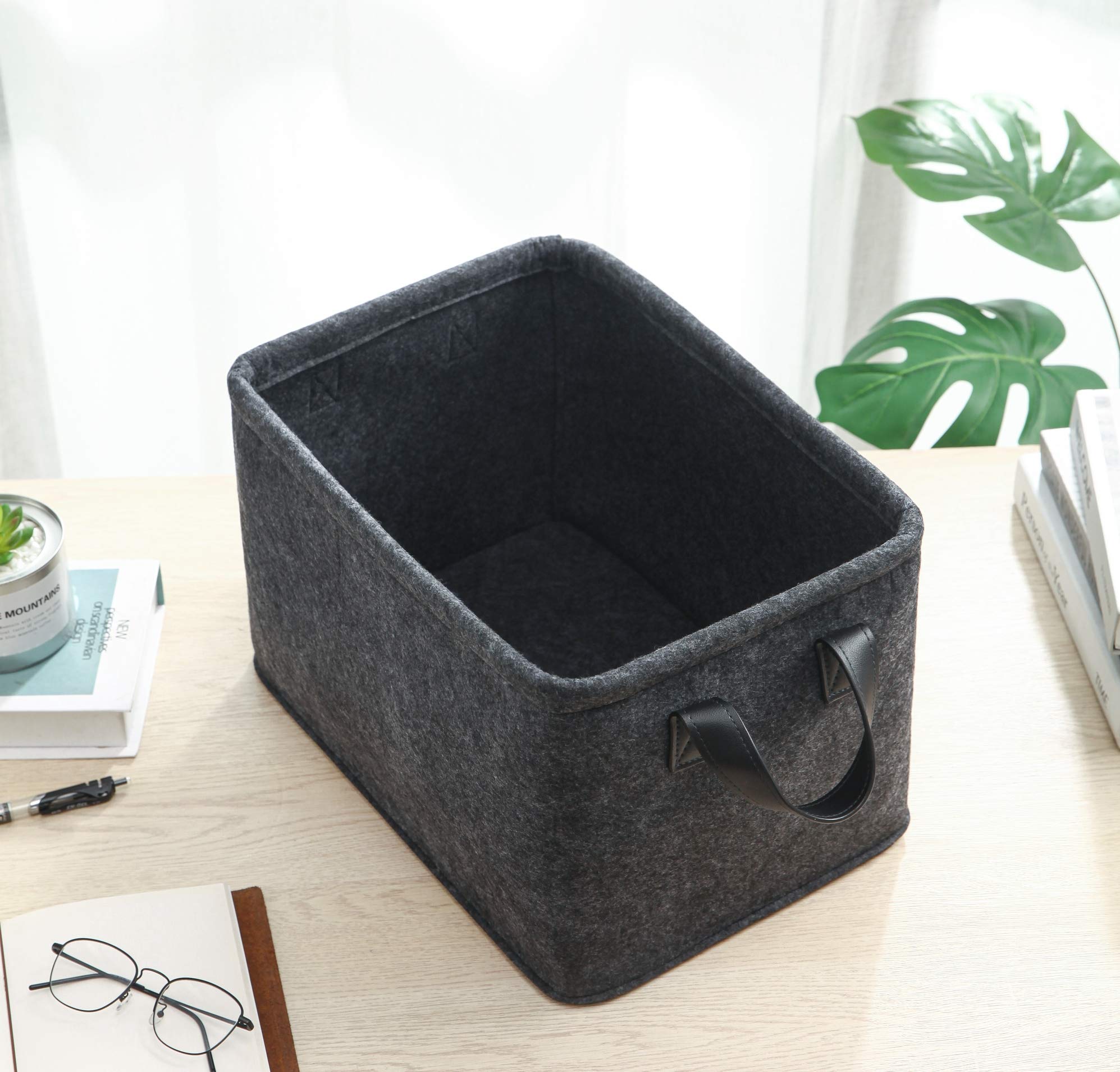 Collapsible Storage Bins Foldable Felt Fabric Storage Basket Organizer Boxes Containers With Handles Pu Handles For Nursery Toys