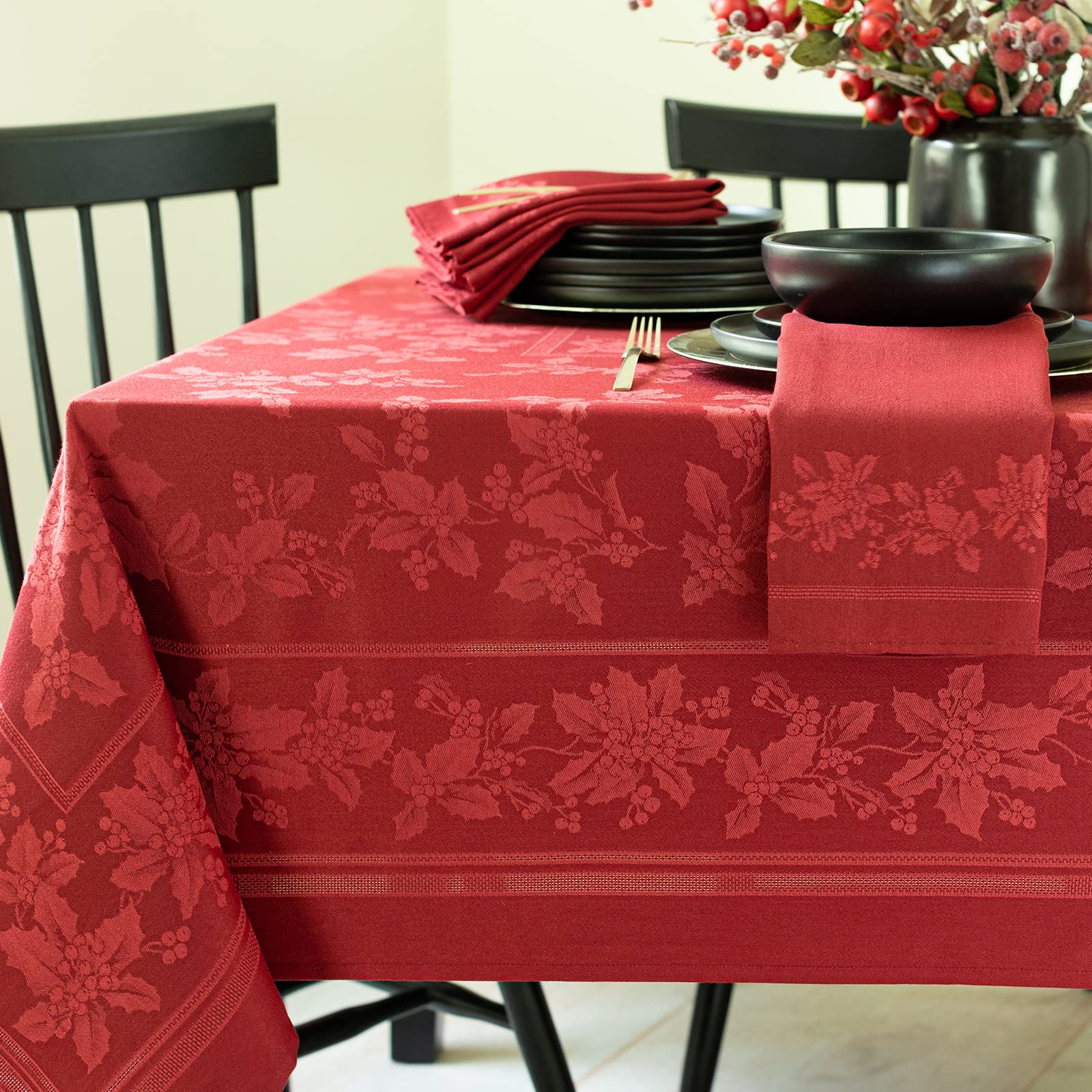 Benson Mills Holiday Elegance Heavyweight Engineered Jacquard Fabric Table Cloth, Holiday, Winter, And Christmas Tablecloth (Dar
