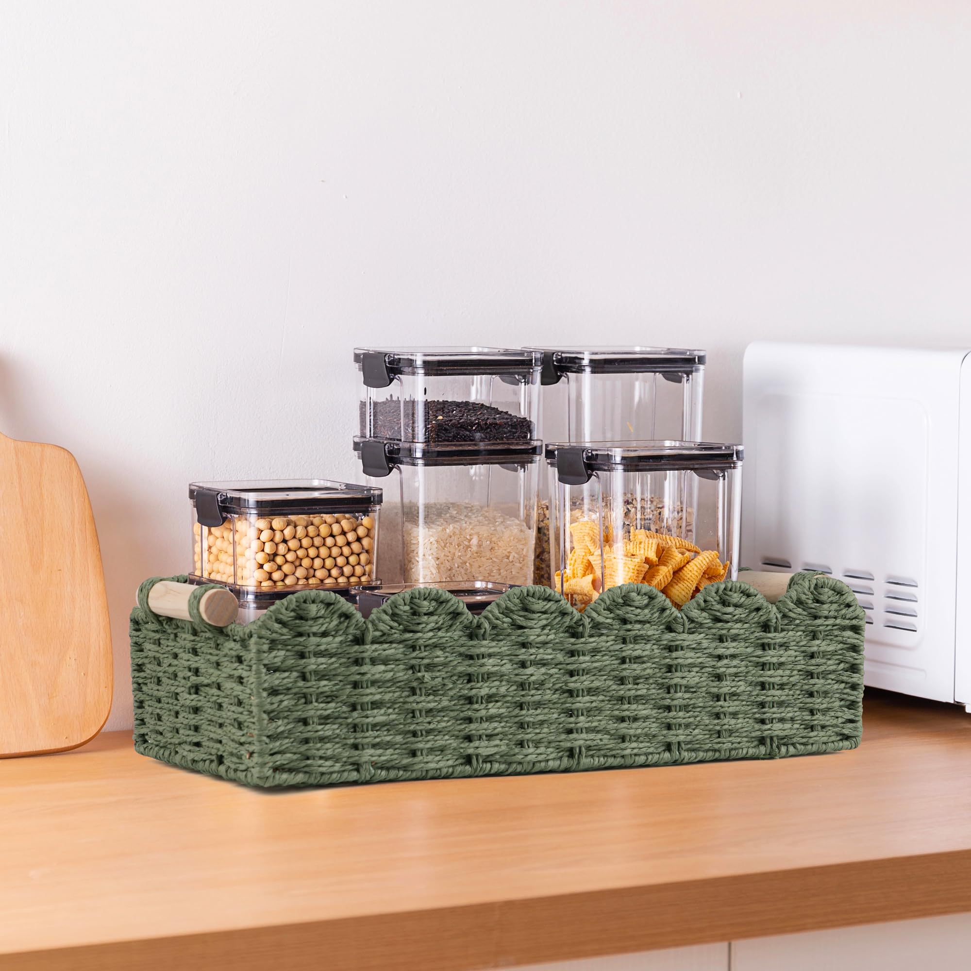 Scalloped Basket Toilet Organizer:Compact Moisture-resistant Storage for Tank & Nursery - Elegant Boho Handwoven Decor (Paper Ro