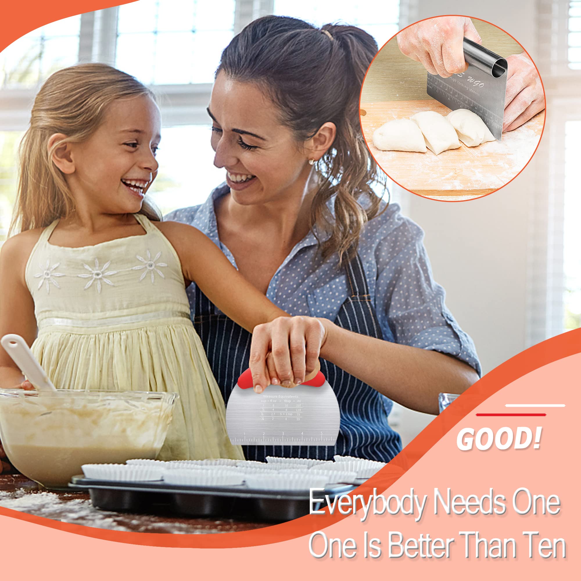 Dough Scraper Cutter Pastry Pizza Cutter Stainless Steel Tool With Scale Ruler, Kitchen Tool For Baking Cookie Dough Vegetable B