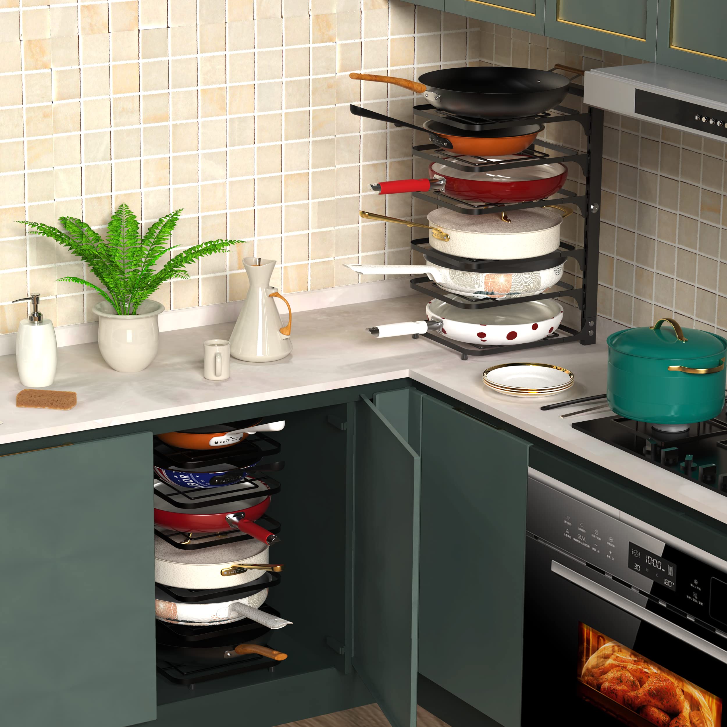 Supfirm 6-Tier Multifunctional Adjustable Pan & Pot Rack For Cabinet, Countertop Organizer, Pot Organizer For Kitchen Organizati