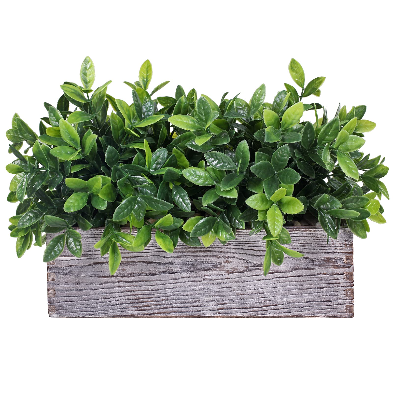 Artificial Eucalyptus Plant in Rustic Rectangular Wooden Planter Box Faux Potted Herb Plant Greenery Arrangement for Farmhouse I