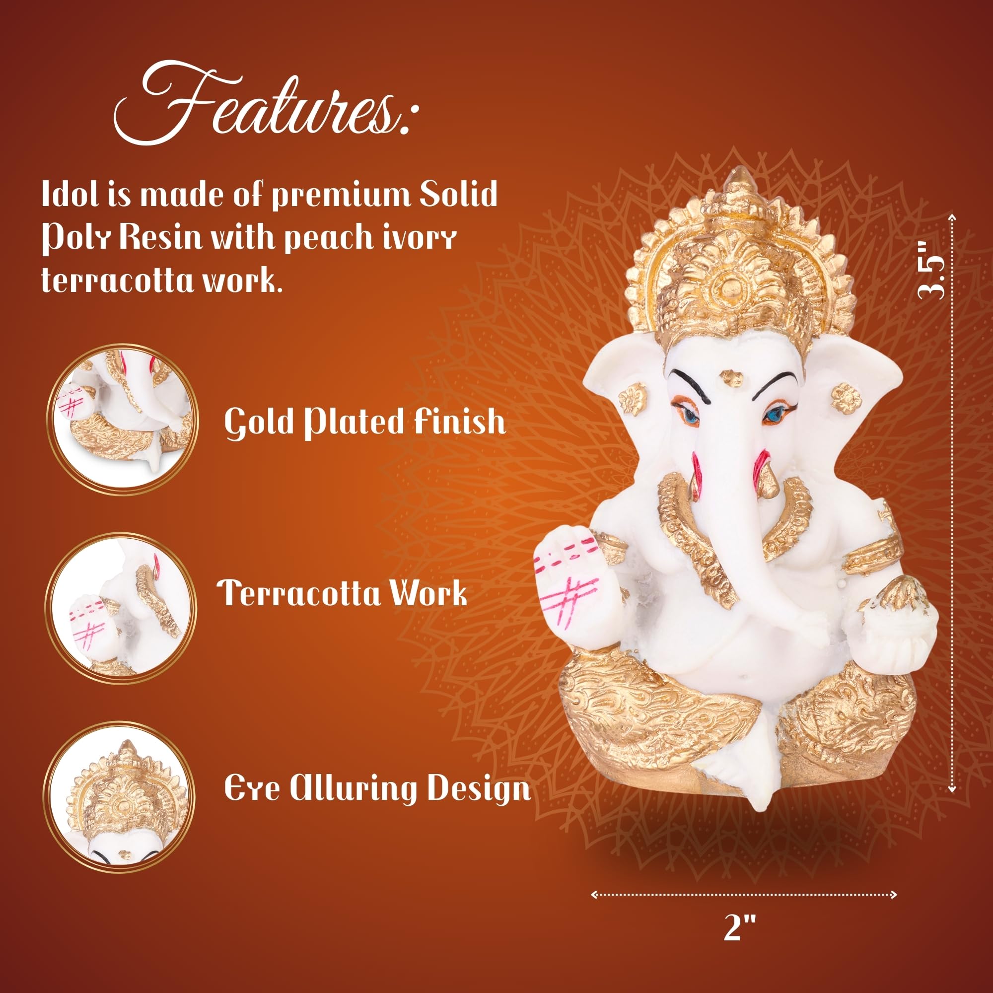 Neonest Elegant Gold-Plated Ganesha Idol For Home And Office | Hindu God Ganesh Murti For Pooja Room, Mandir & Gift | Decorative