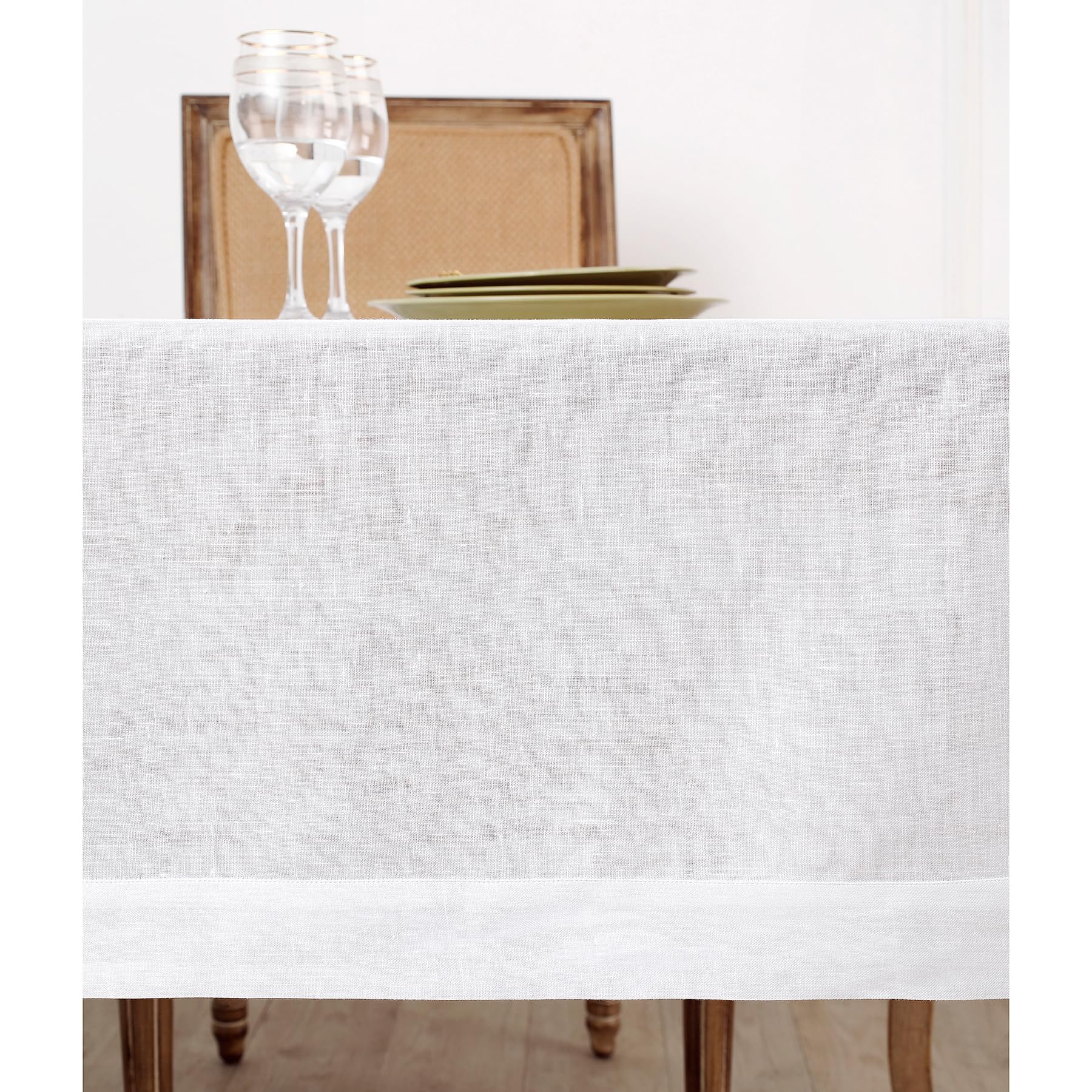 Solino Home Linen White Tablecloth 60 x 90 Inch - 100% Pure Linen Rectangular Tablecloth - Machine Washable Table Cloth for Fall