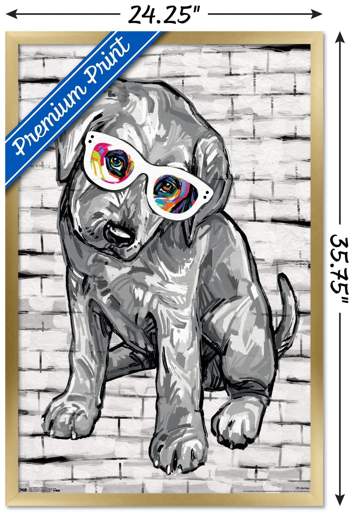 Trends International Pd Moreno - Dog Glasses Wall Poster, 22.375'' X 34'', Gold Framed Version