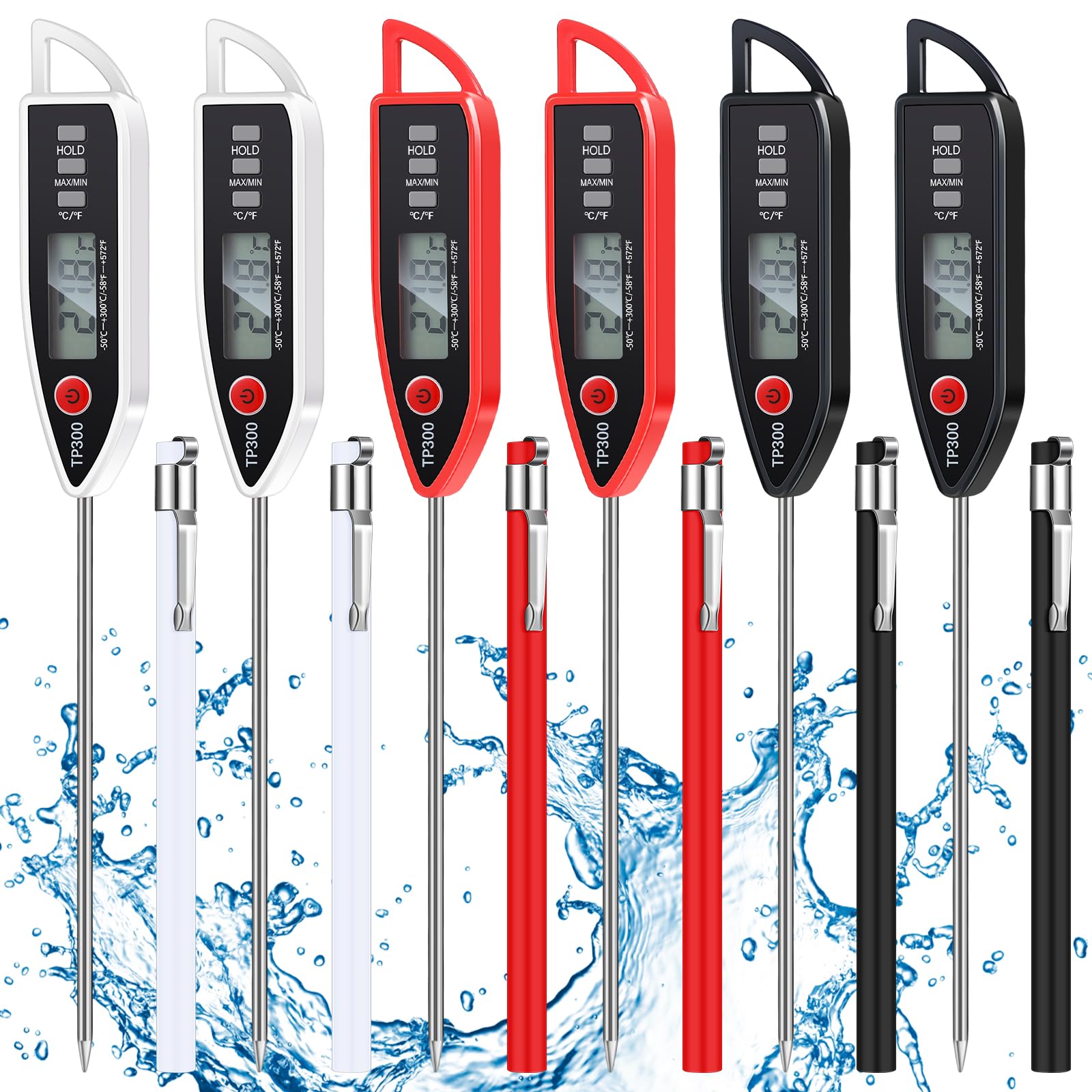 Copkim 6 Set Waterproof Food Thermometer for Water, Liquid, Candle and Cooking Digital Meat Thermometer with Long Probe Instant 