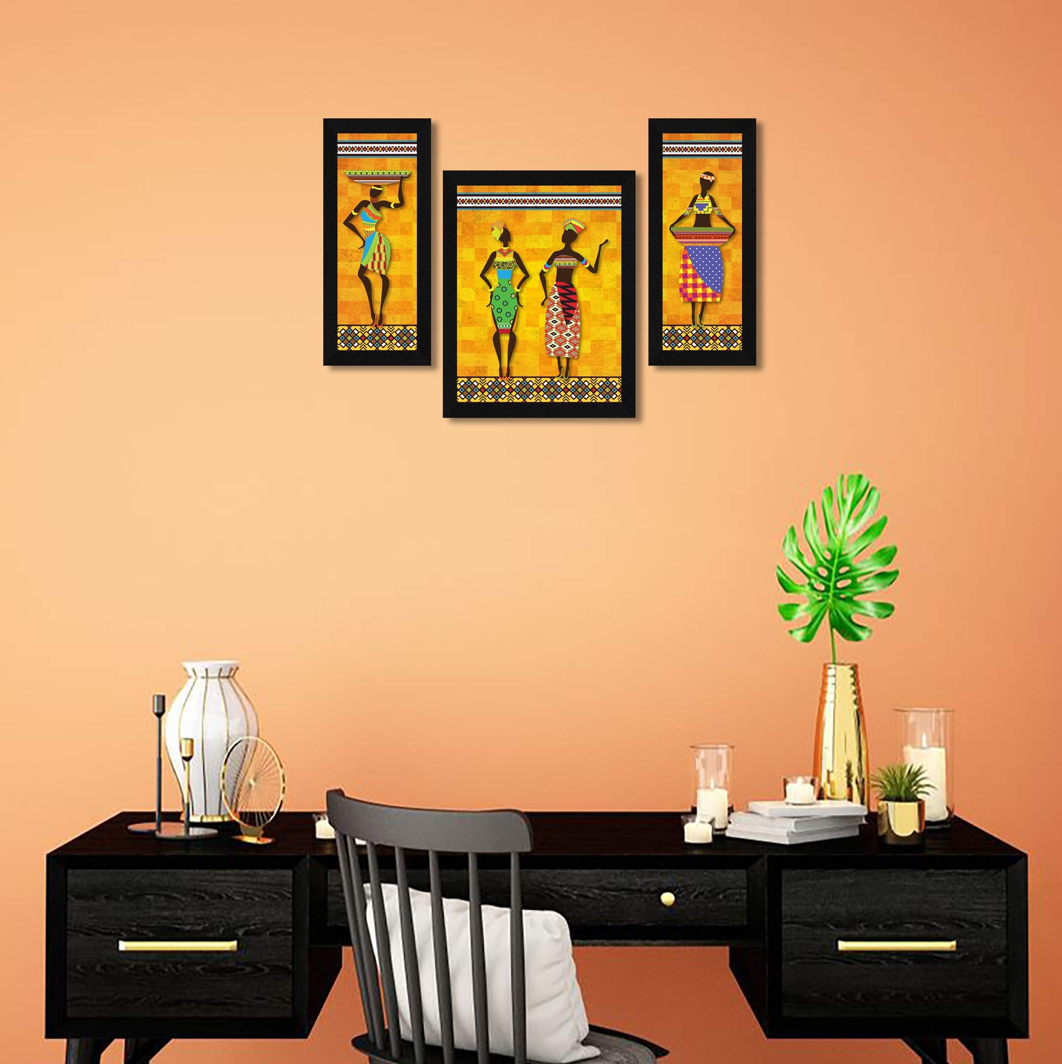 Artx Paper African Women Wall Art Painting, Multicolor, Tribal, 13.0 X 22.0 Inches, Set Of 3