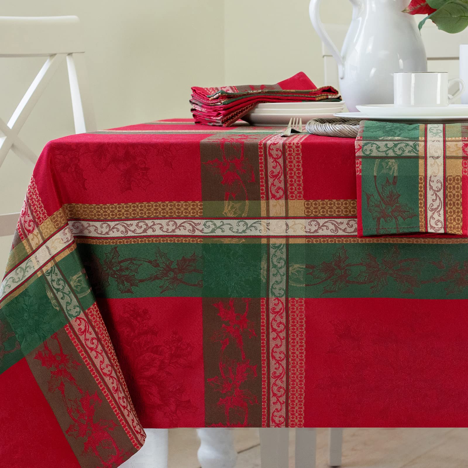 Benson Mills Holiday Legacy Yarn Dyed Jacquard Fabric Table Cloth, Holiday, Winter, And Christmas Tablecloth (Holiday Legacy, 60