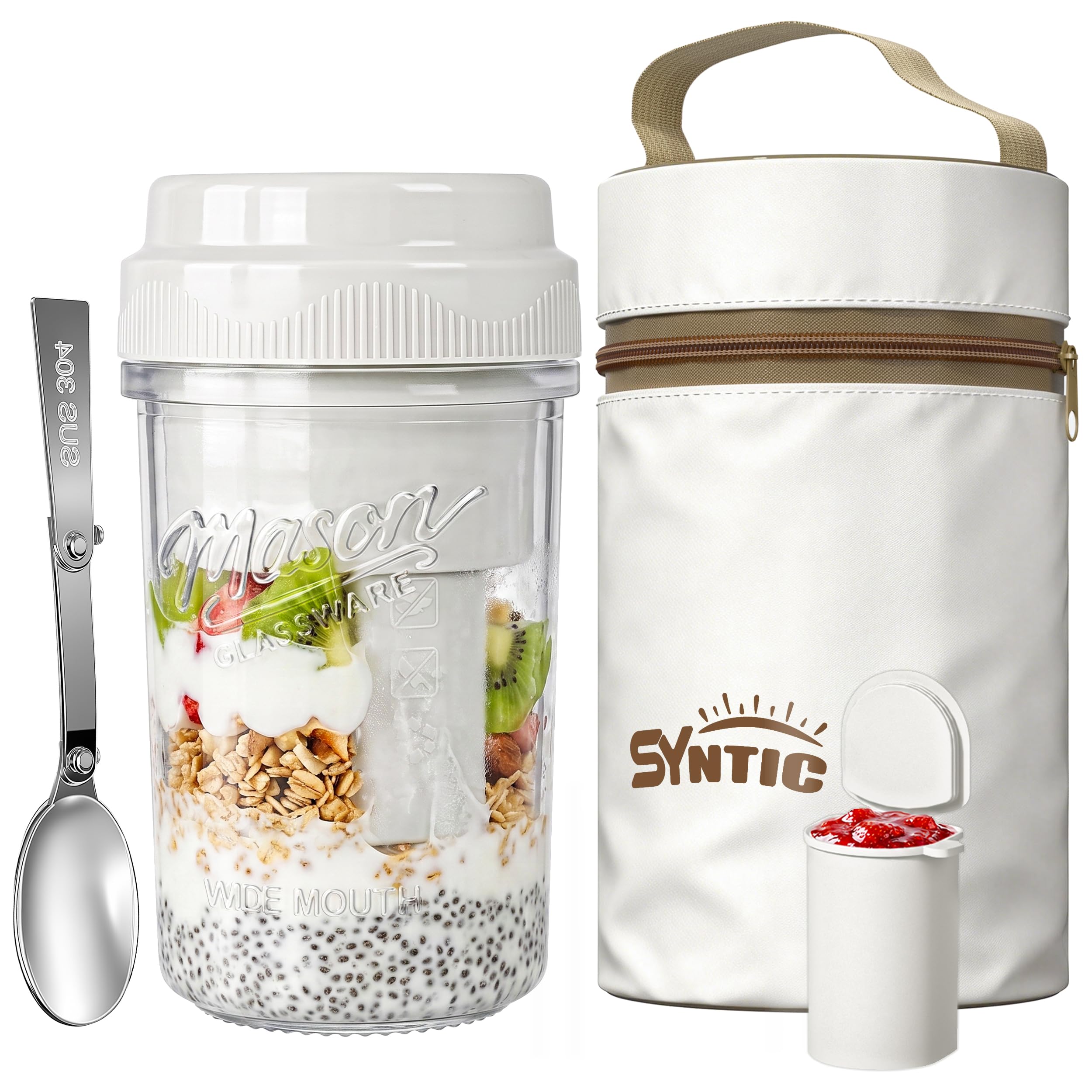 Syntic 21 Oz Portable Overnight Oats Container with Lid, Insulated Food Jar