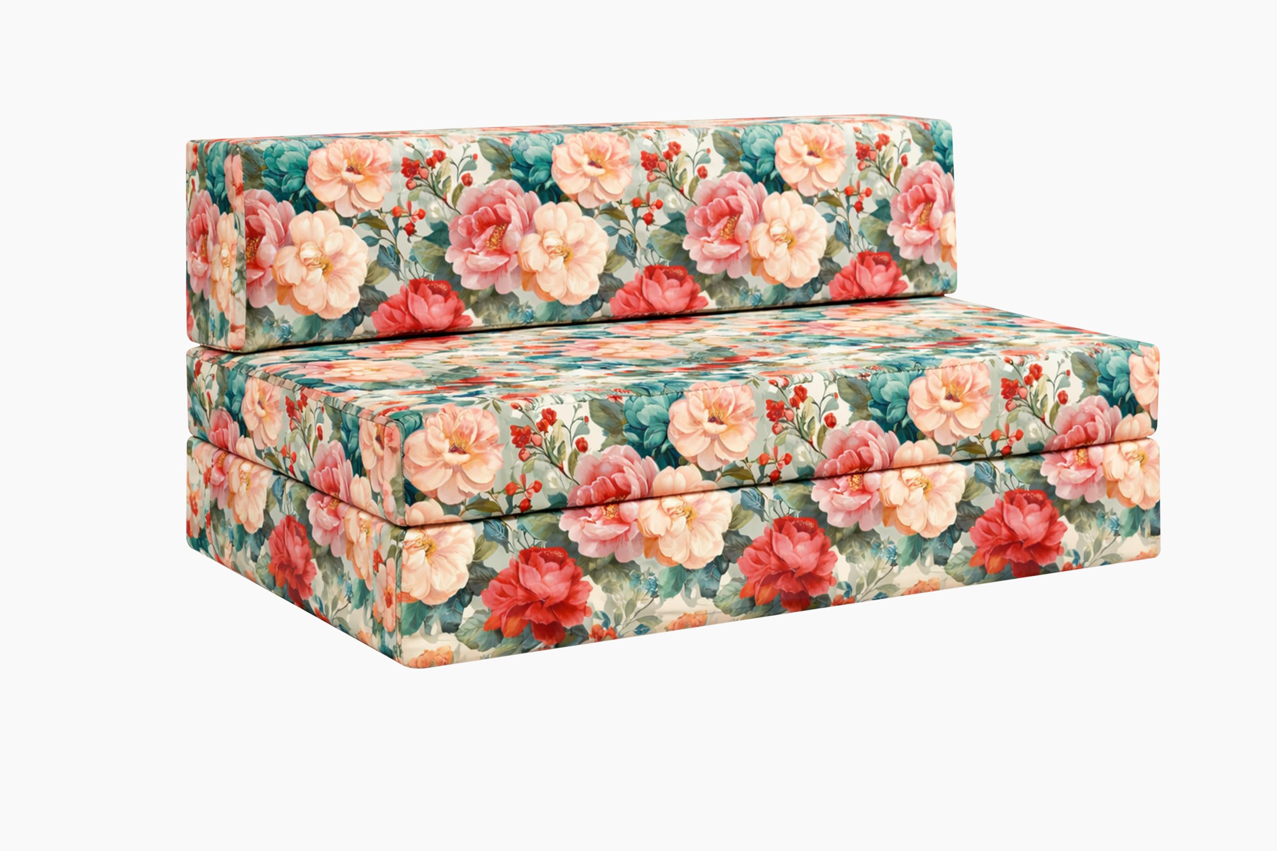Rosebell 3  Seater Foldable Printed Sofa Cum Bed (5 X 6 Feet) With Washable Cover | Multicolor | Ideal For Living Room, Office 
