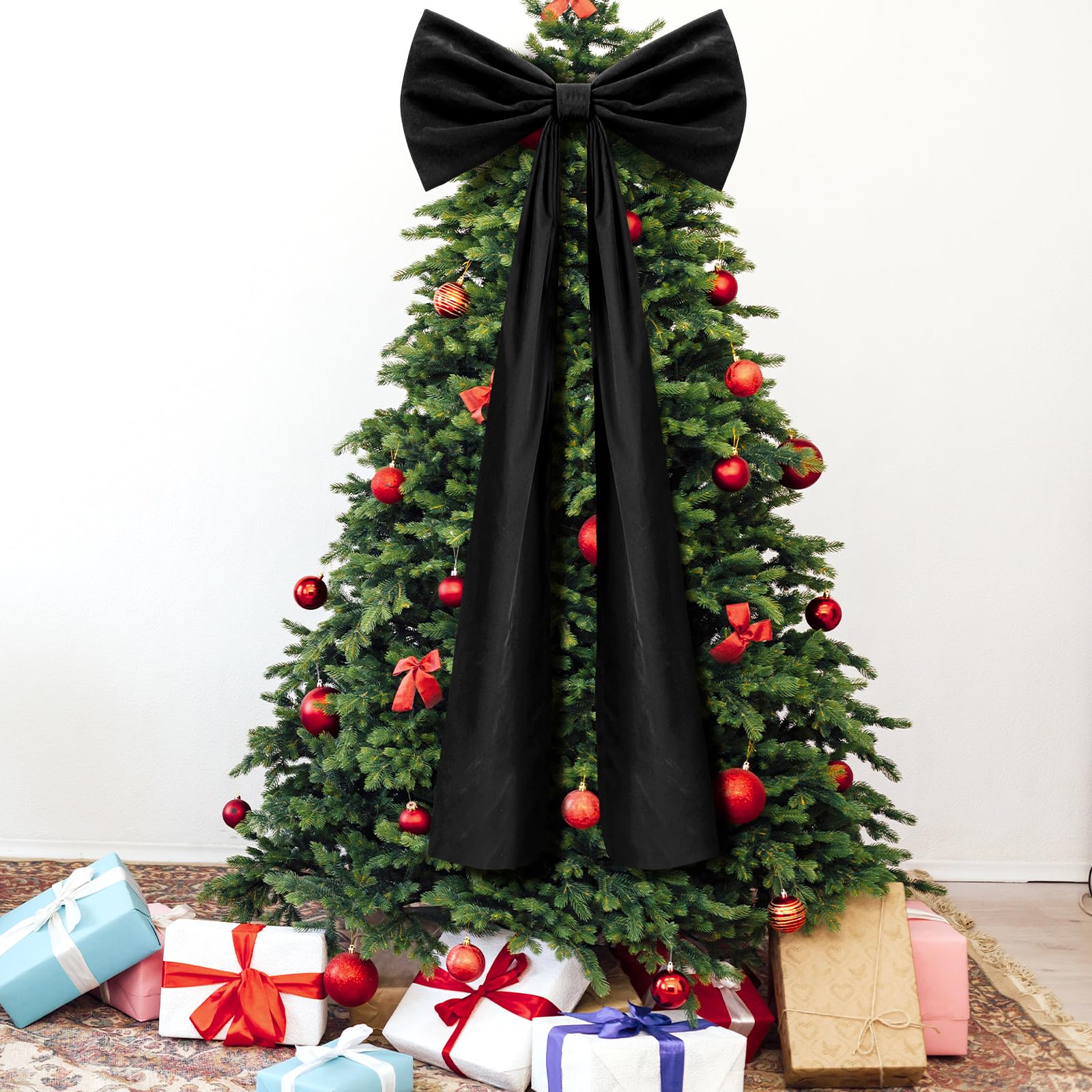 Knitgrip 20 x 71 Inches Christmas Extra Large Velvet Bows Christmas Tree Topper Decor Giant Xmas Tree Toppers Bows for Home Wrea