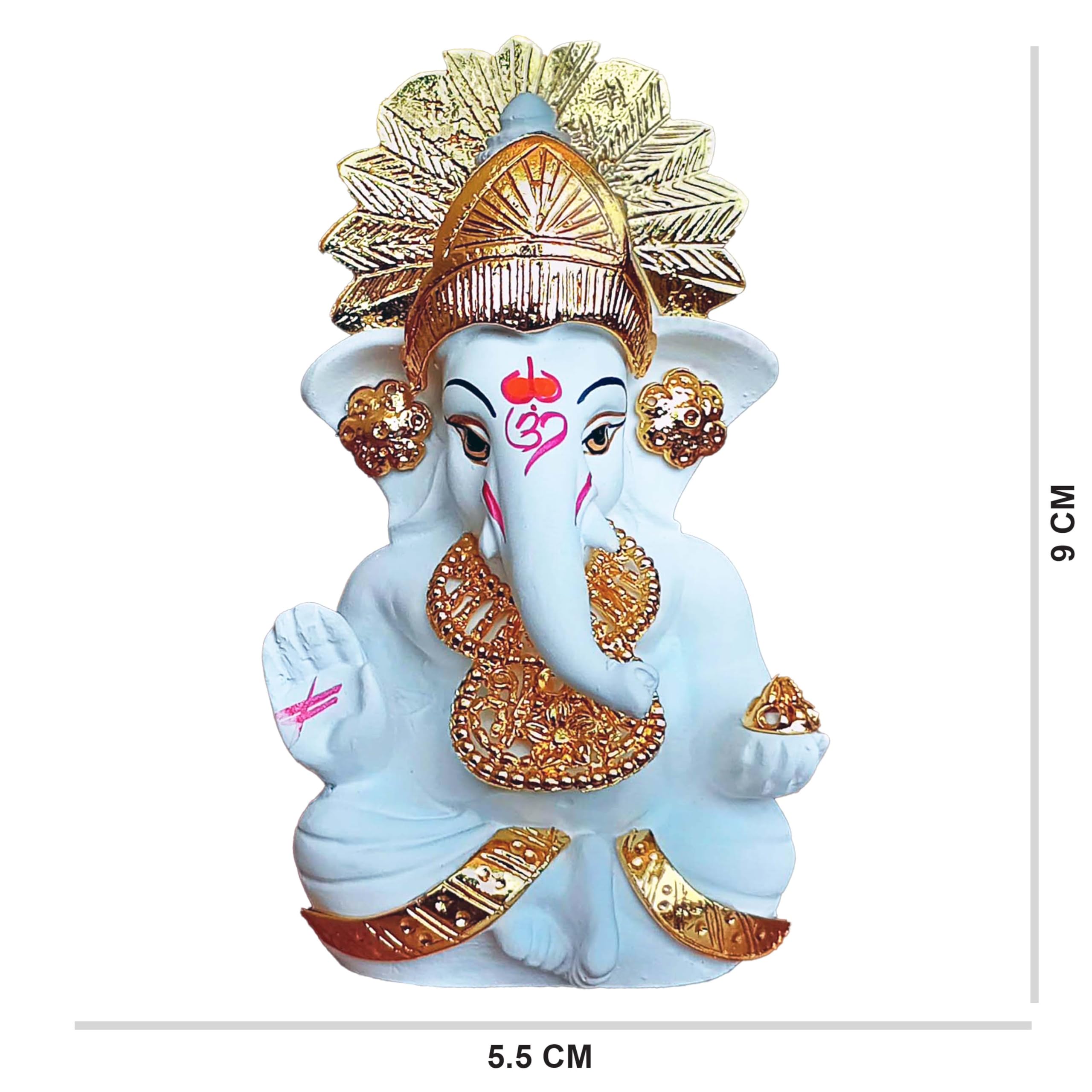 24K Gold Plated Jewellery White Lord Ganesha In Gold Crown, | Idol For Car Dashboard | Decorative Showpiece For Gifting | Ganesh