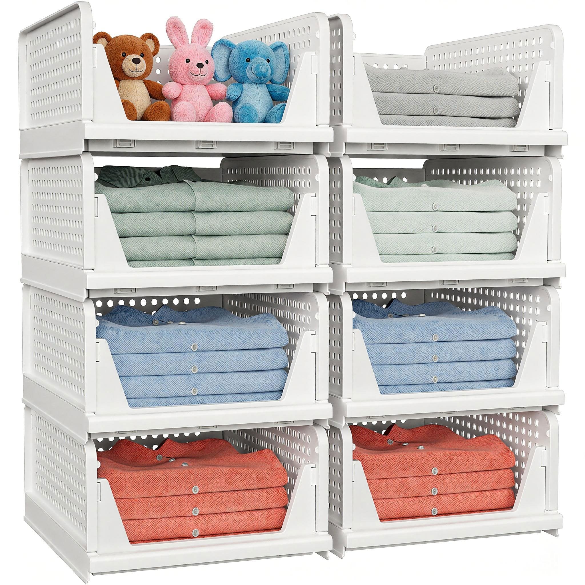 8 Pack Stackable Closet Storage Basket - Stackable Storage Bins, Multifunctional & Foldable Closet Organizer Waterproof, Wardrob
