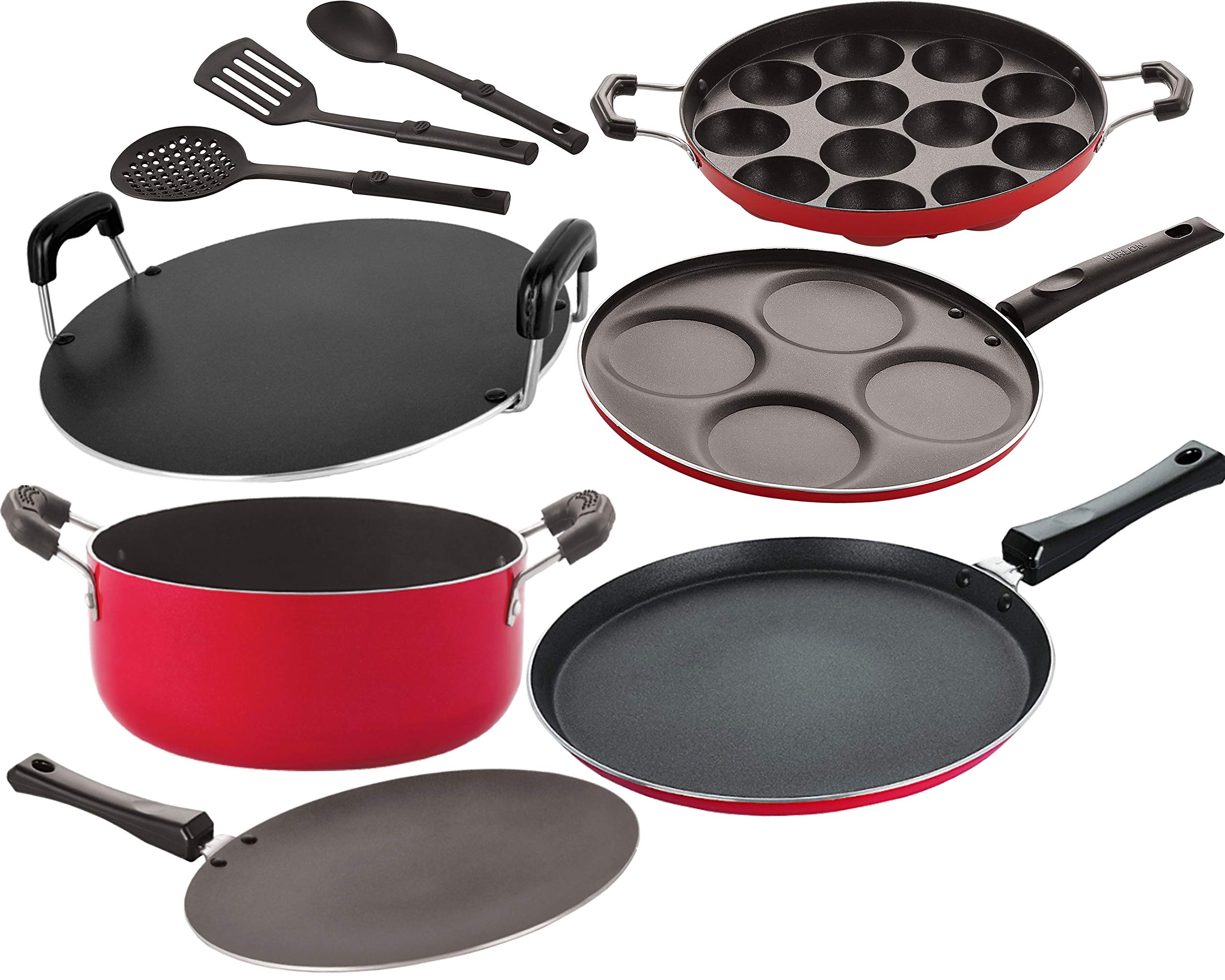 Nirlon Nonstick Aluminium Gas Compatible Cookware Utensils Combo Gift Set Offer [26_Ft12_Ct_Appam_Rt_Cass20_Up4_3Spn]