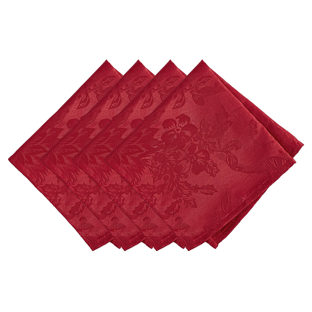 Elrene Home Fashions Poinsettia Elegance Jacquard Christmas/Holiday Cloth Dinner Napkins, Set Of 4, 17''X17'', Red