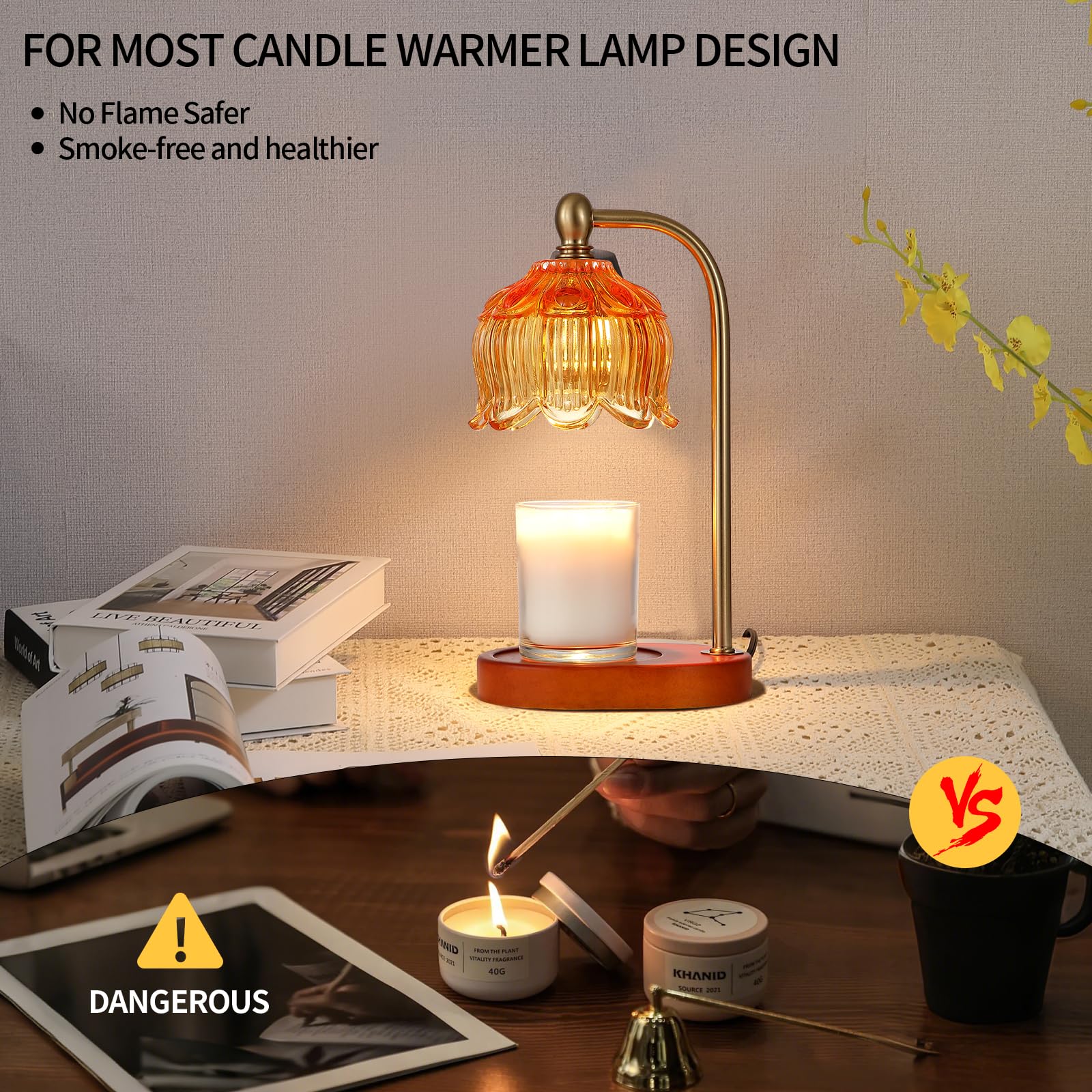 Candle Warmer Lamp with Timer and Dimmer,Electric Amber Light Gifts for Women Melt Wax Warmer Lamp with 2 Bulbs for Candle Jars