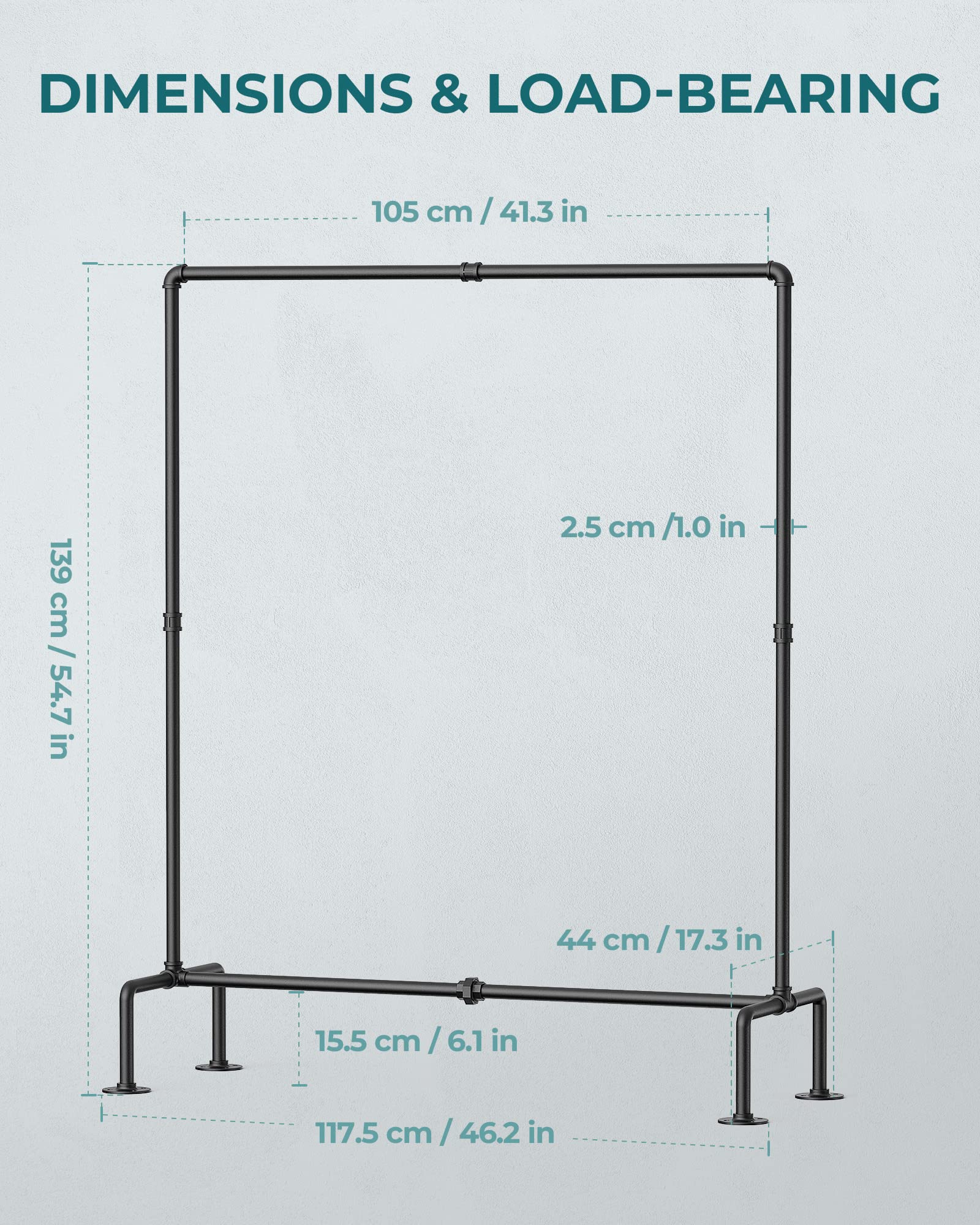 Oropy Industrial Pipe Clothing Rack Free Standing Set Of 2, Heavy Duty Detachable Clothes Rack With 4 Stable Feet For Garment St