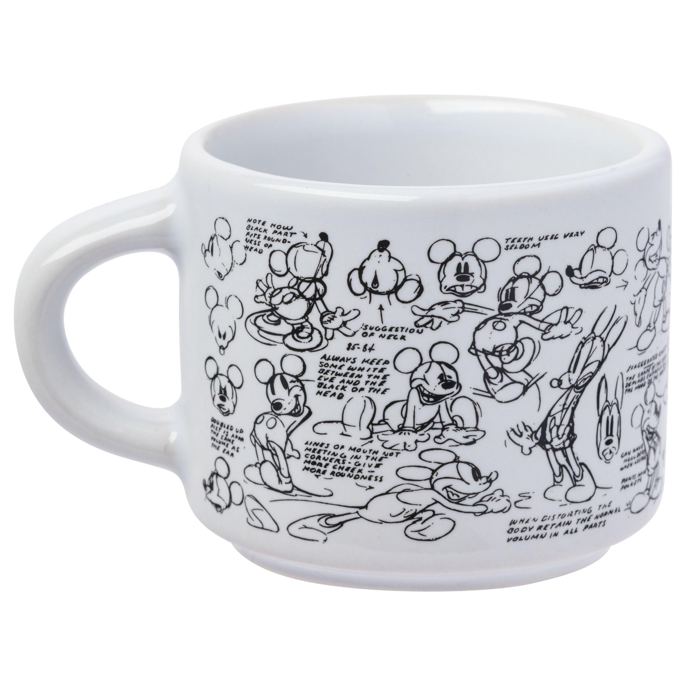 Silver Buffalo Disney Mickey Mouse Vintage Sketches Art 4Pc Stackable Ceramic Espresso Small Cup Set, 3 Ounces