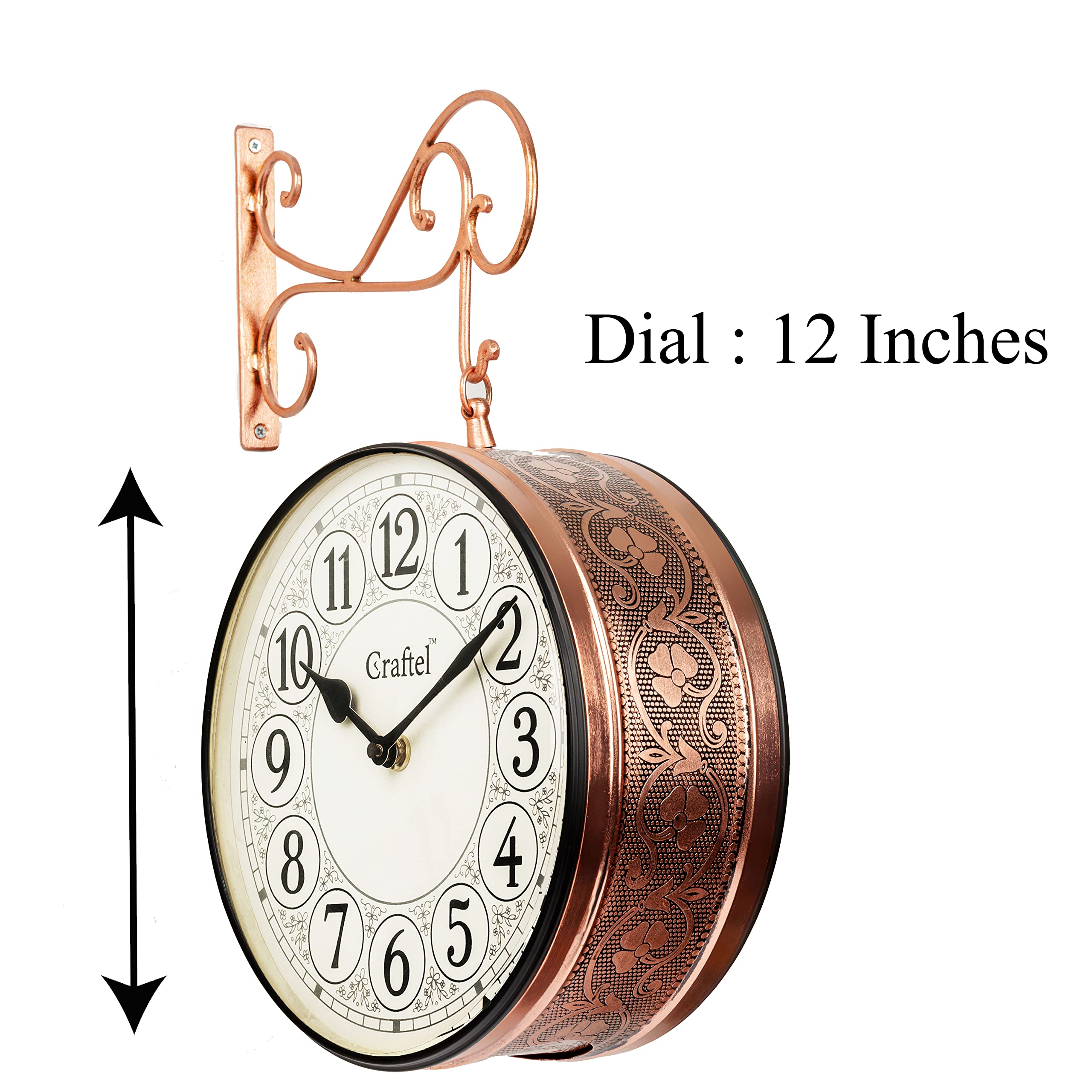 CRAFTEL Metal Analog Double Sided Vintage Station Wall Clock for Home (Rose Gold_12 Inches)