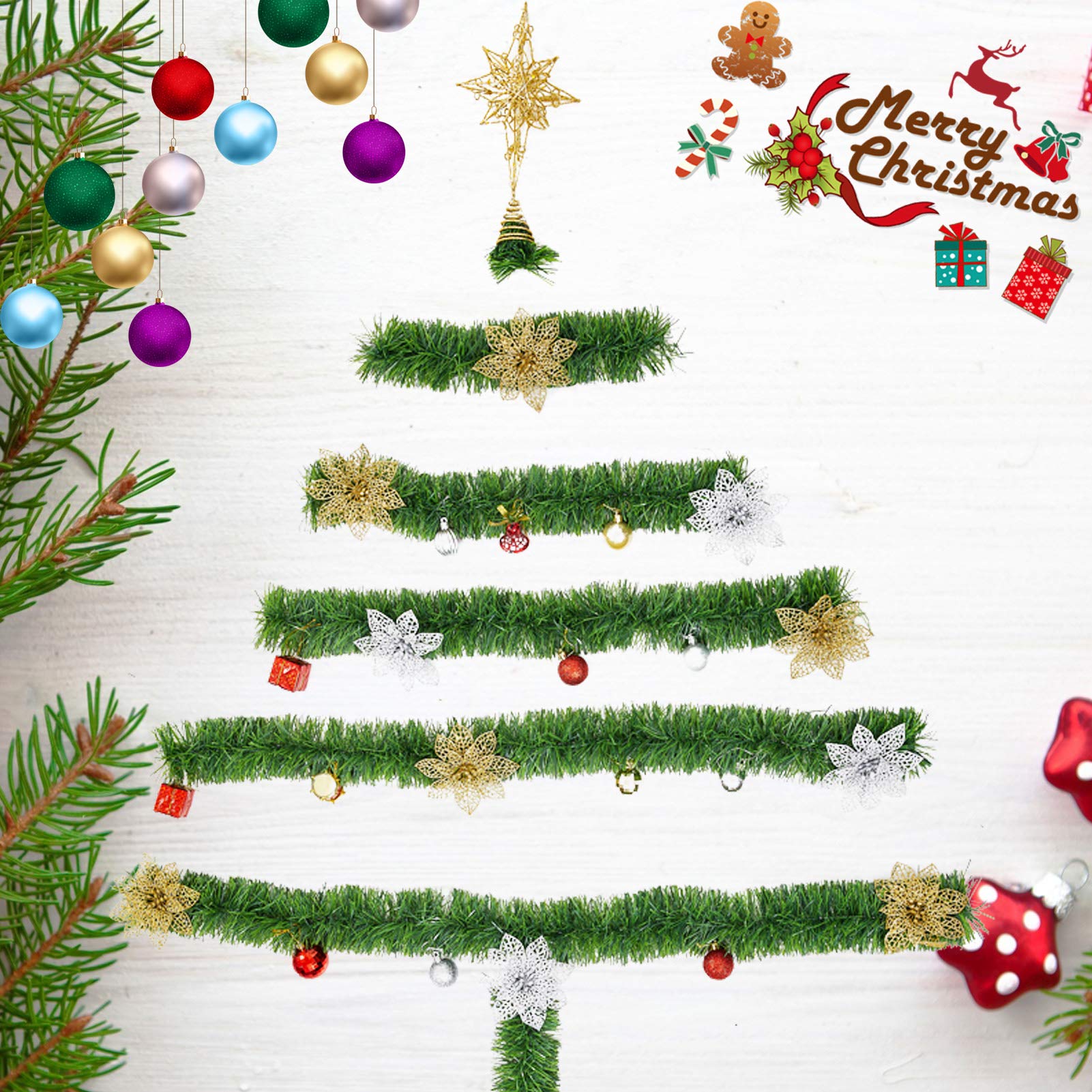 4 Pack 50 Foot Soft Christmas Garland, Non-lit Christmas Garland Ideal for Indoor and Outdoor Decor, Green Tinsel Garland for Ho