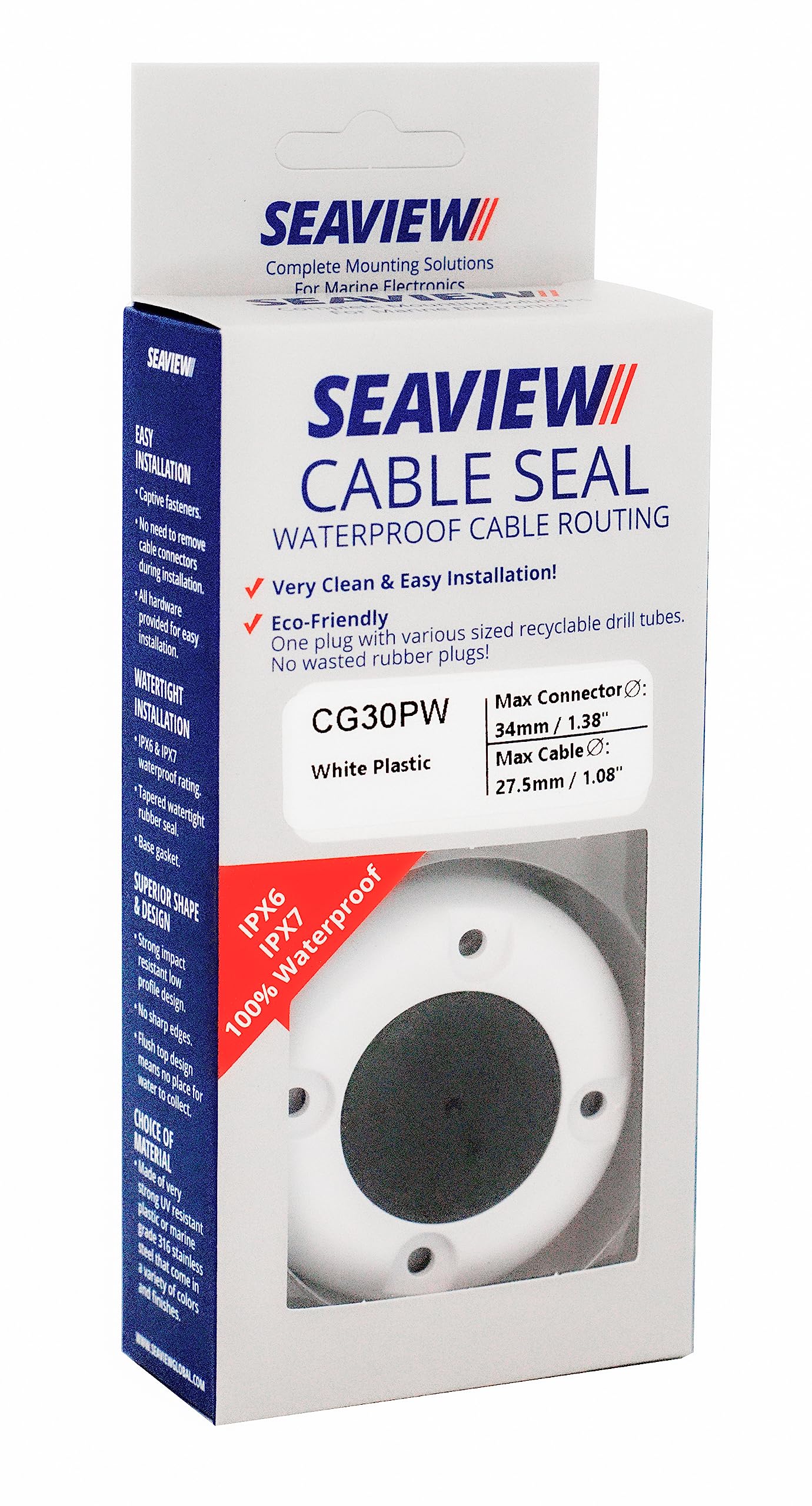 Seaview | Round Cable Gland | Marine Grade Waterproof Cable Pass Through Cable Clam | Compatible With Wire Diameters Up To 1.08'