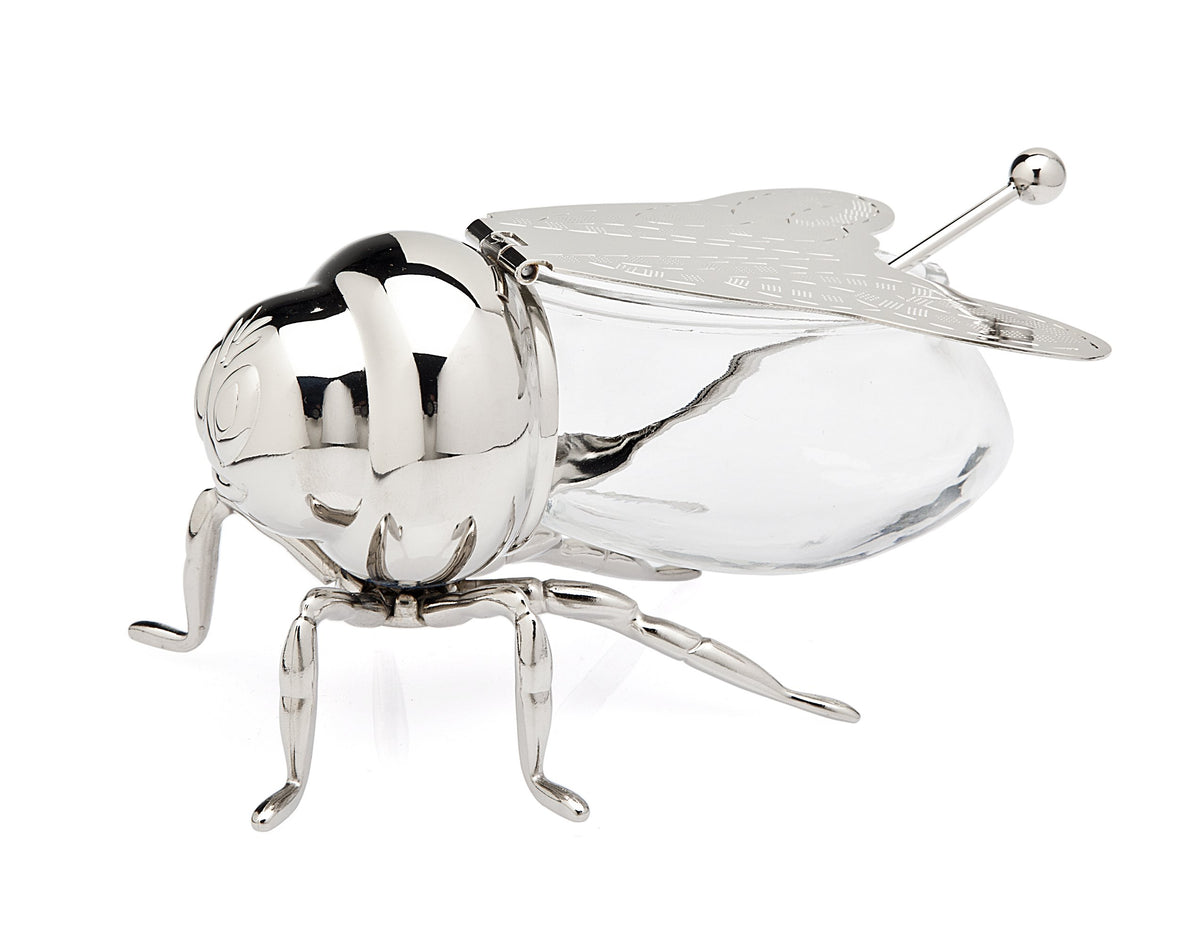 Godinger Honey Jar Silver Bee Themed Serverware Breakfast, Tea Or Special Occasions