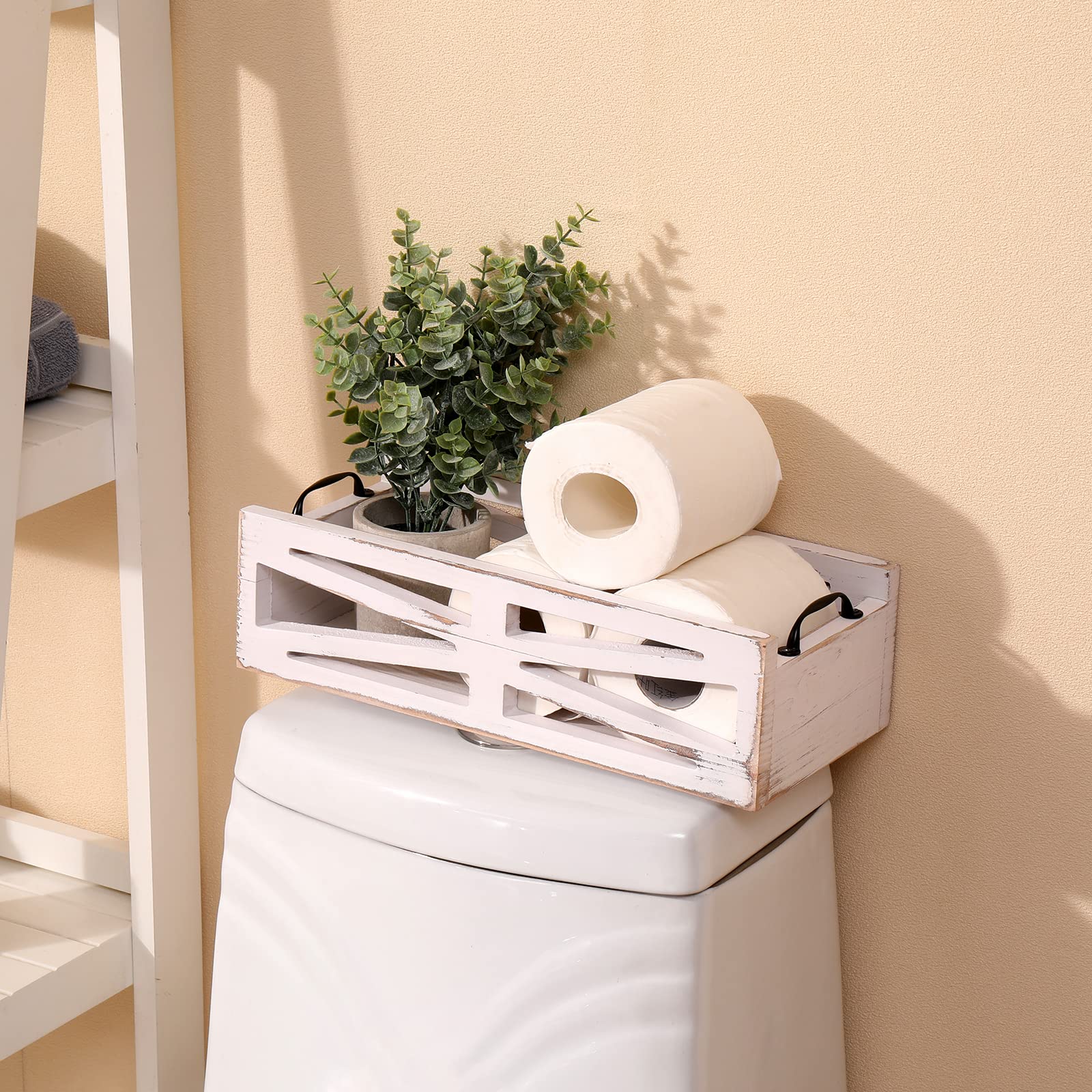 Bathroom Decor Box Toilet Paper Holder Wood Toilet Tank Box Toilet Paper Storage Basket,Farmhouse Kitchen Utensil Holder Caddy,