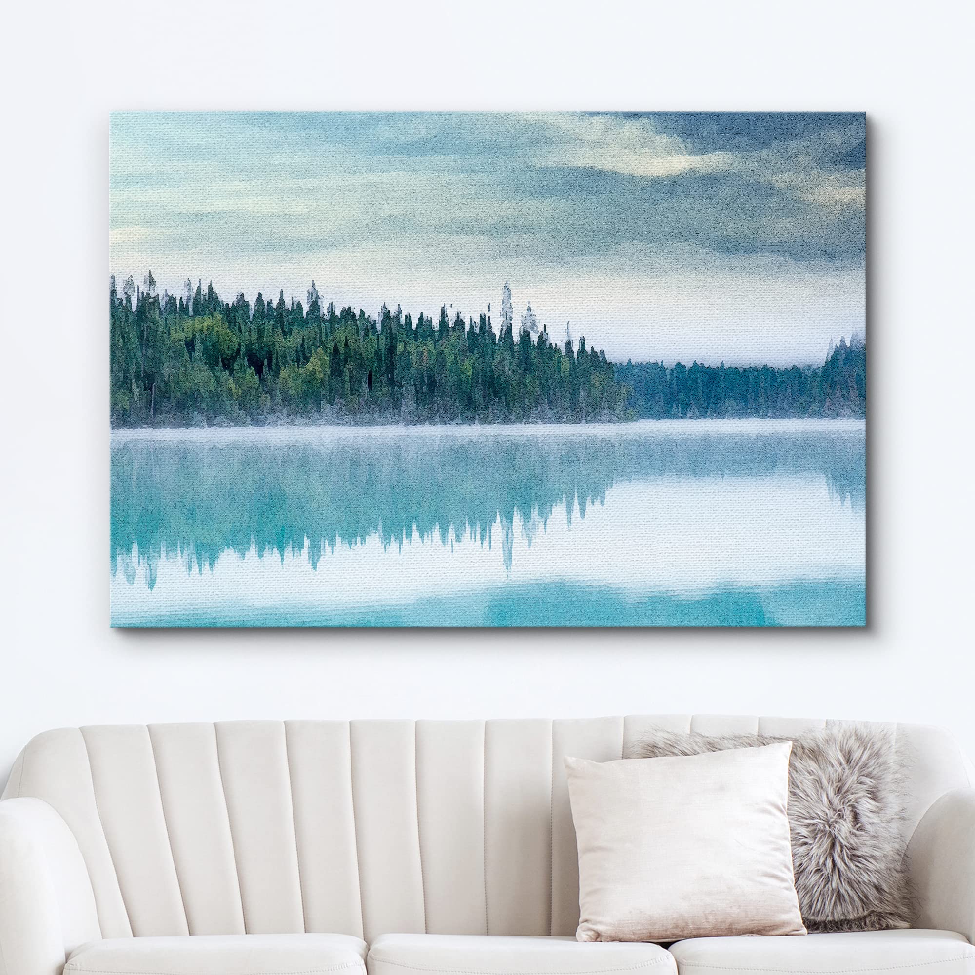 Wall26 Canvas Print Wall Art Watercolor Forest & Lake Reflection Landscape Nature Wilderness Illustrations Modern Art Rustic Sce