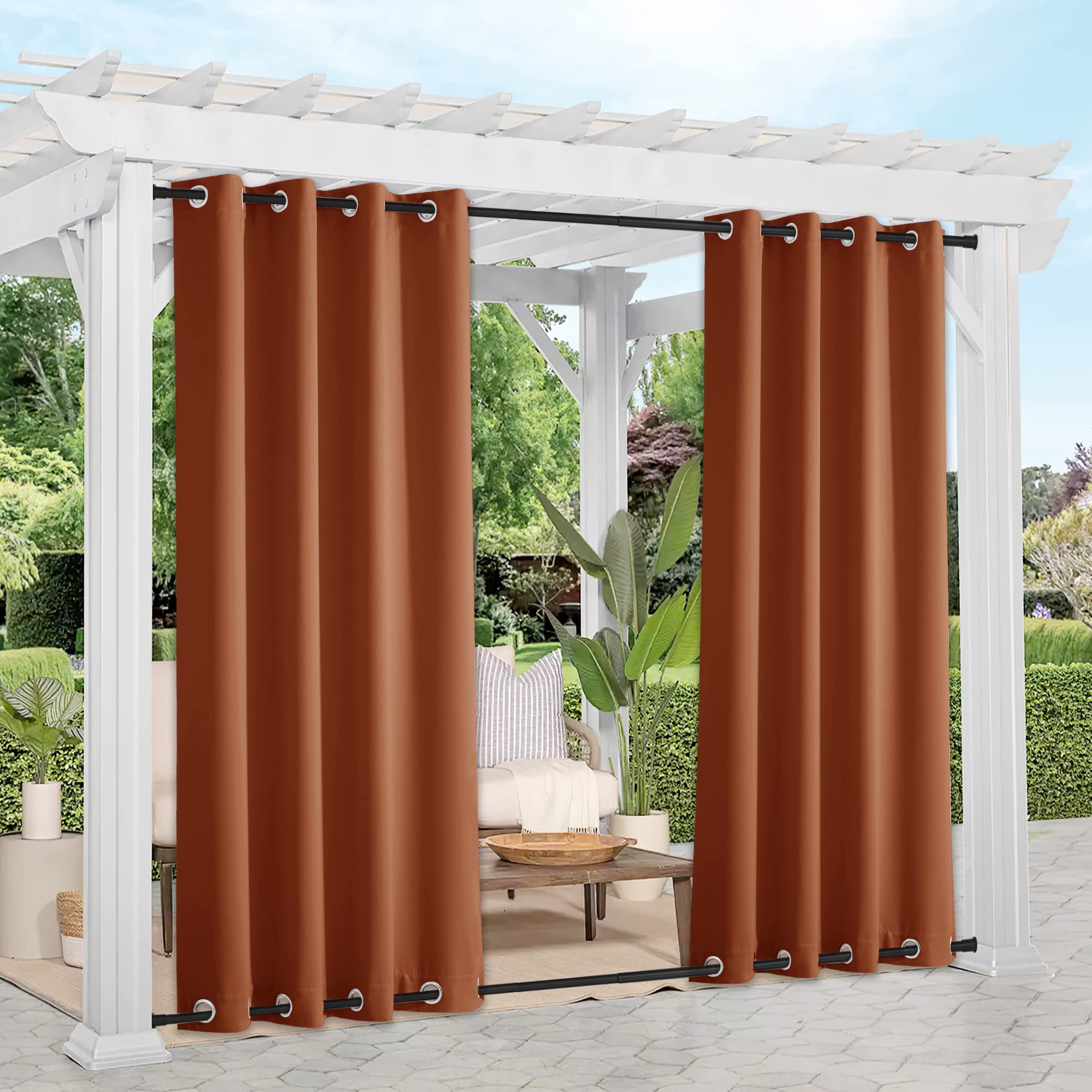 Nicetown 2 Panels Outdoor Curtains Heavy Weight For Patio Waterproof  Windproof, Top And Bottom Rustproof Grommets Block The Sun