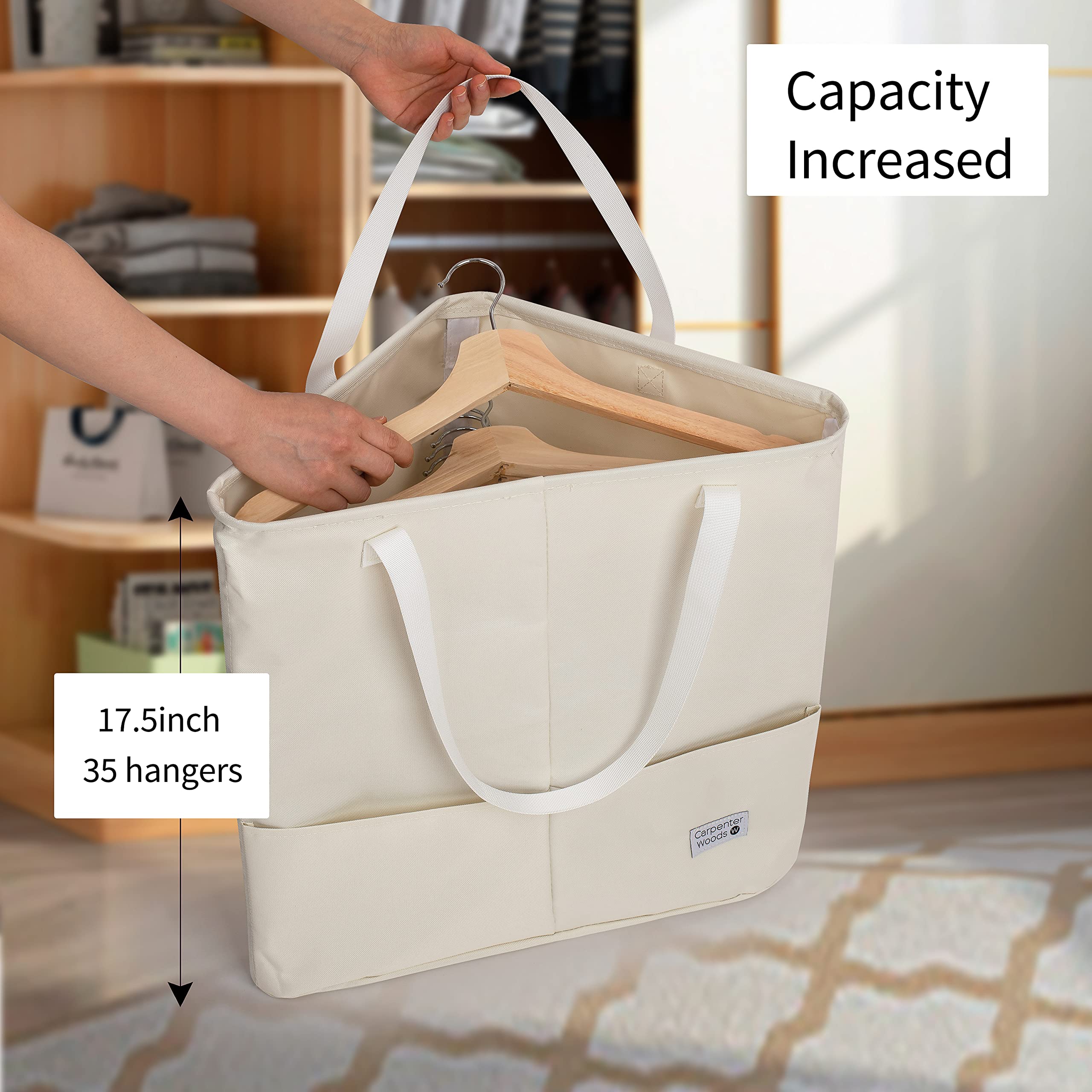 Carpenter Woods Clothes Hanger Organizer Bag with Handles (Beige White)