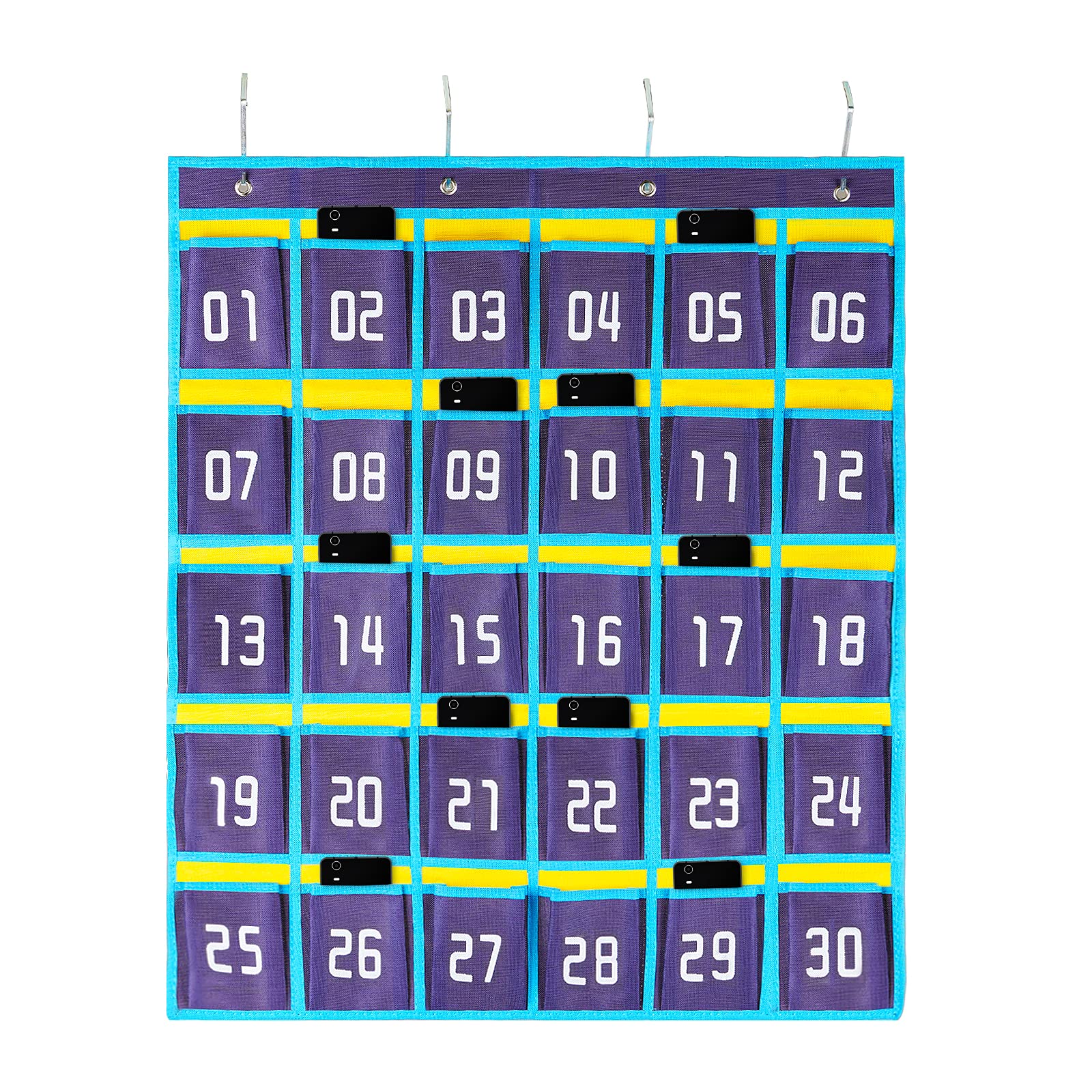 Loghot Numbered Classroom Sundries Closet Pocket Chart For Cell Phones Holder Wall Door Hanging Organizer (30 Pockets Blue)