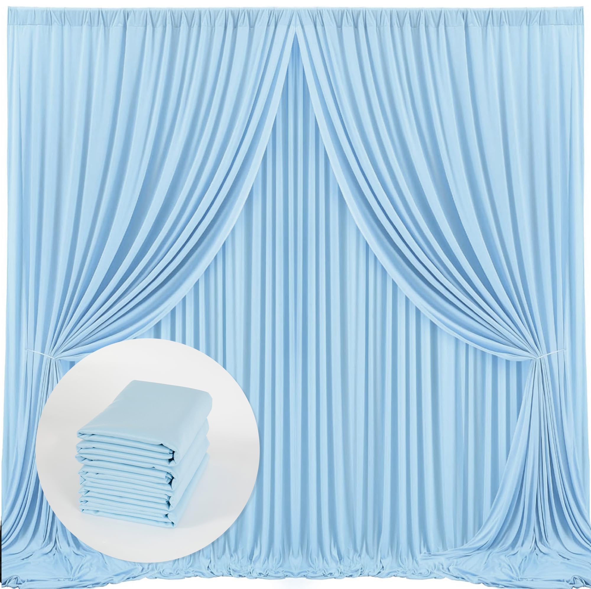 Mysky Home 20Ft X 10Ft Curtains Light Blue Backdrop Curtains For Parties Wedding Curtains Stage Curtains Rod Pocket Sliding Drap