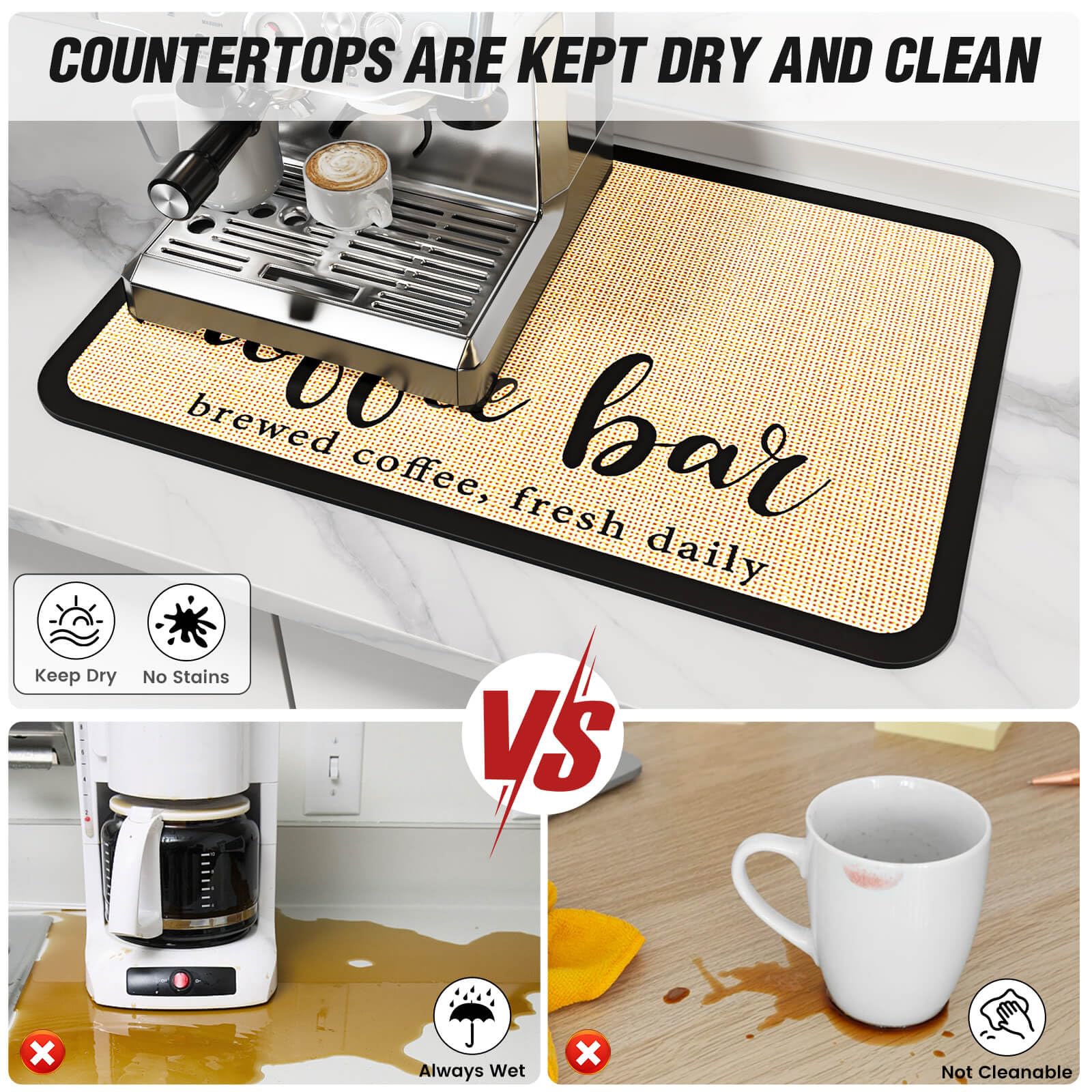 Dk177 Coffee Mat Coffee Bar Mat Hide Stain Absorbent Drying Mat With Waterproof Rubber Backing Fit Under Coffee Maker Coffee Mac