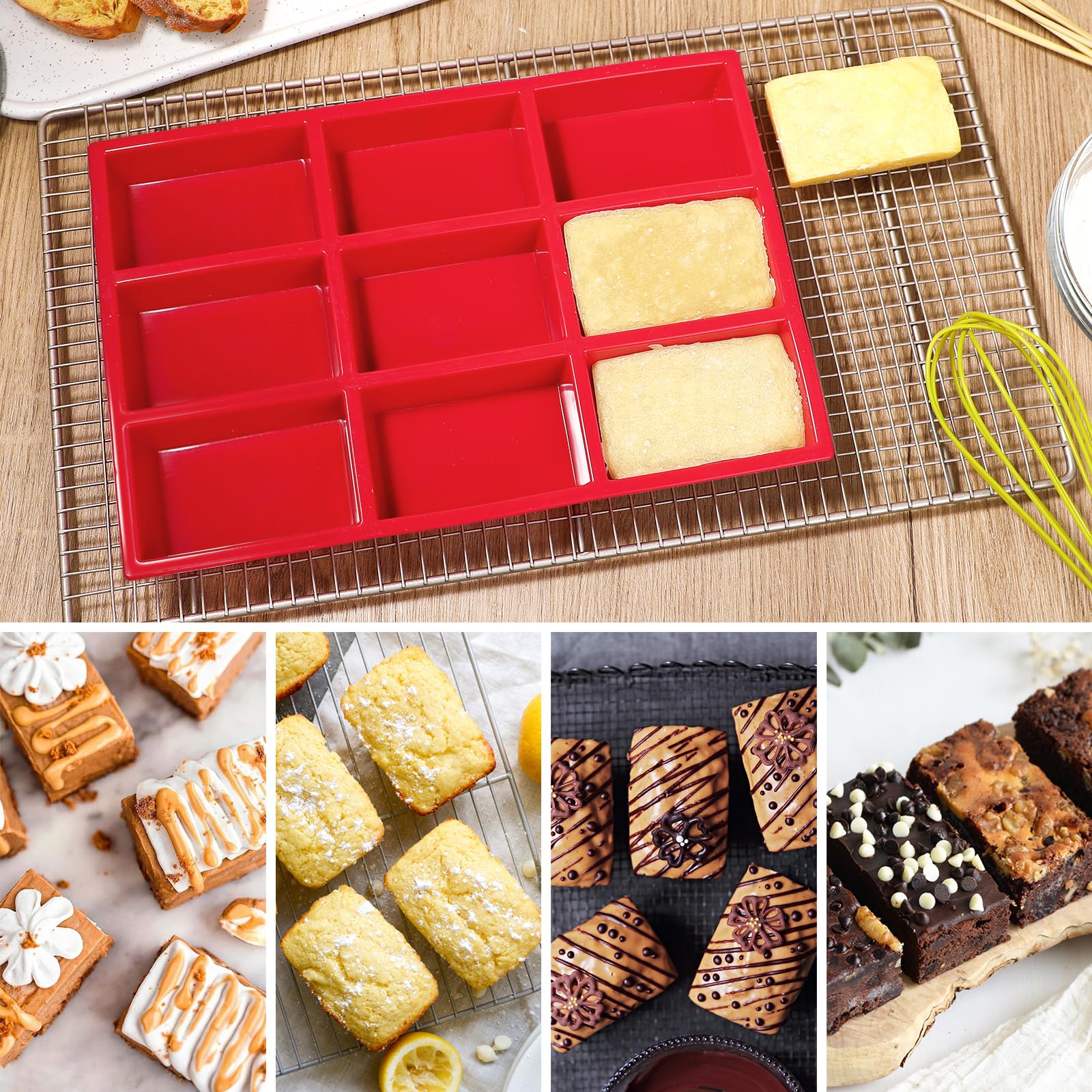 Webake Silicone Mini Loaf Pan - Red Baking Mold for Cake, Bread, Brownies, Muffins, Soap, Resin Epoxy Casting