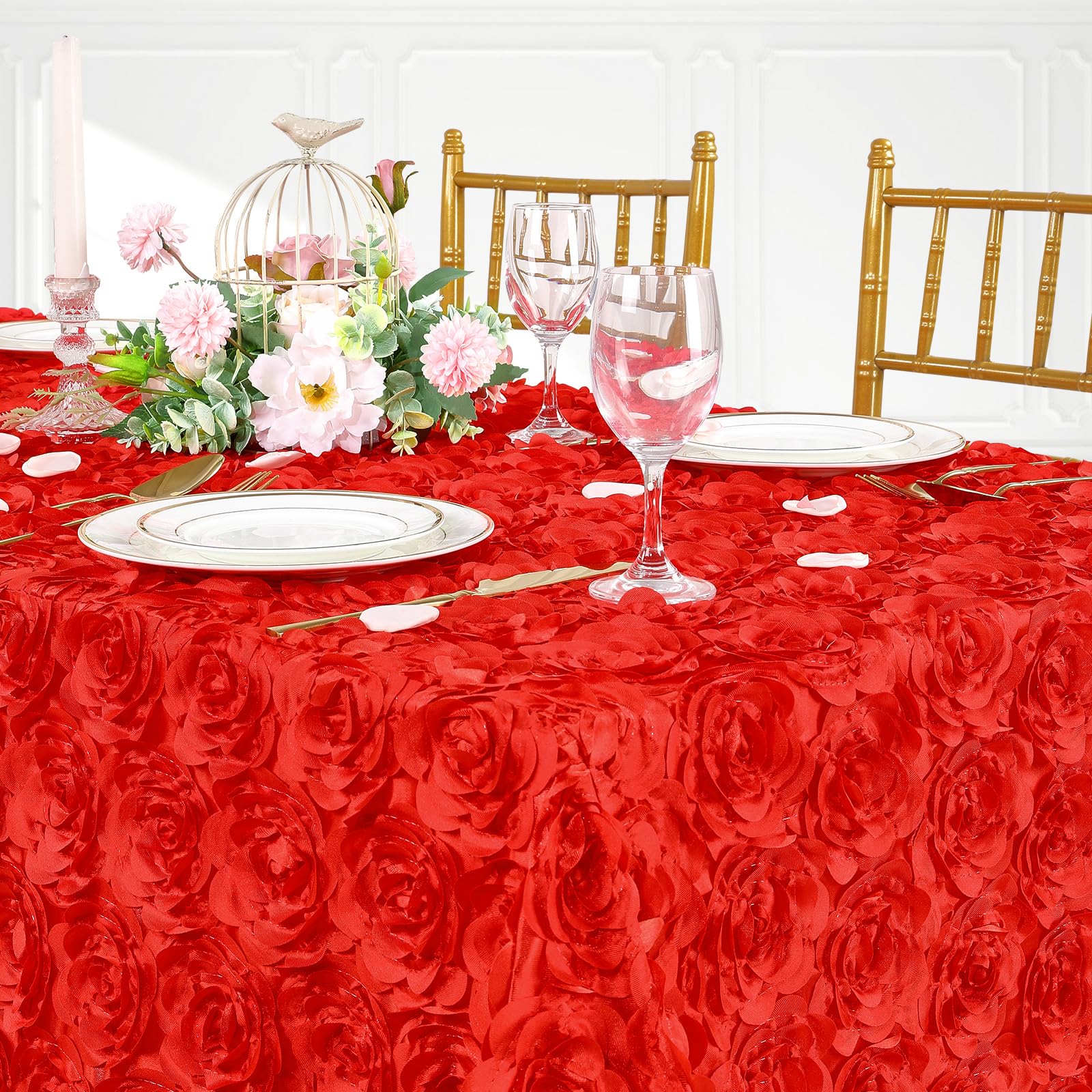 Queendream Red Satin Tablecloth 90 X 132 Inch Rectangle Wedding Table Cover Overlay For Wedding Reception Table Decorations