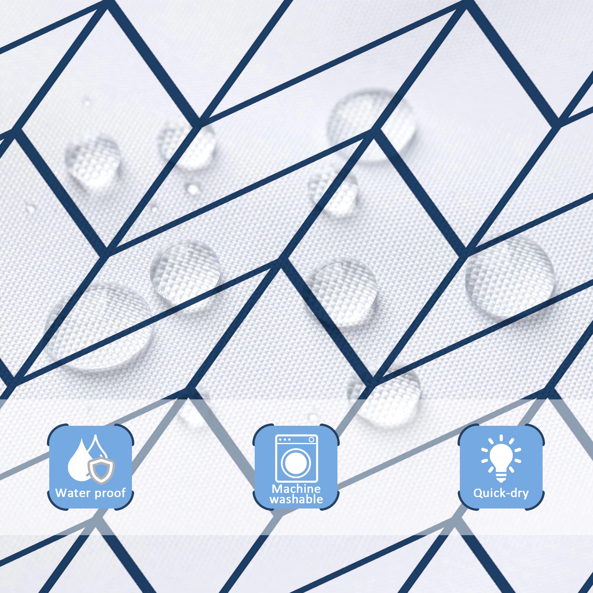 Riyidecor Navy Blue White Stall Small Width Shower Curtain Liner Stripes Half Size 36x72 Inch Single Narrow Tiny Geometric Chevron Herringbone Dorm Decor Fabric Bathroom Set Polyester Waterproof