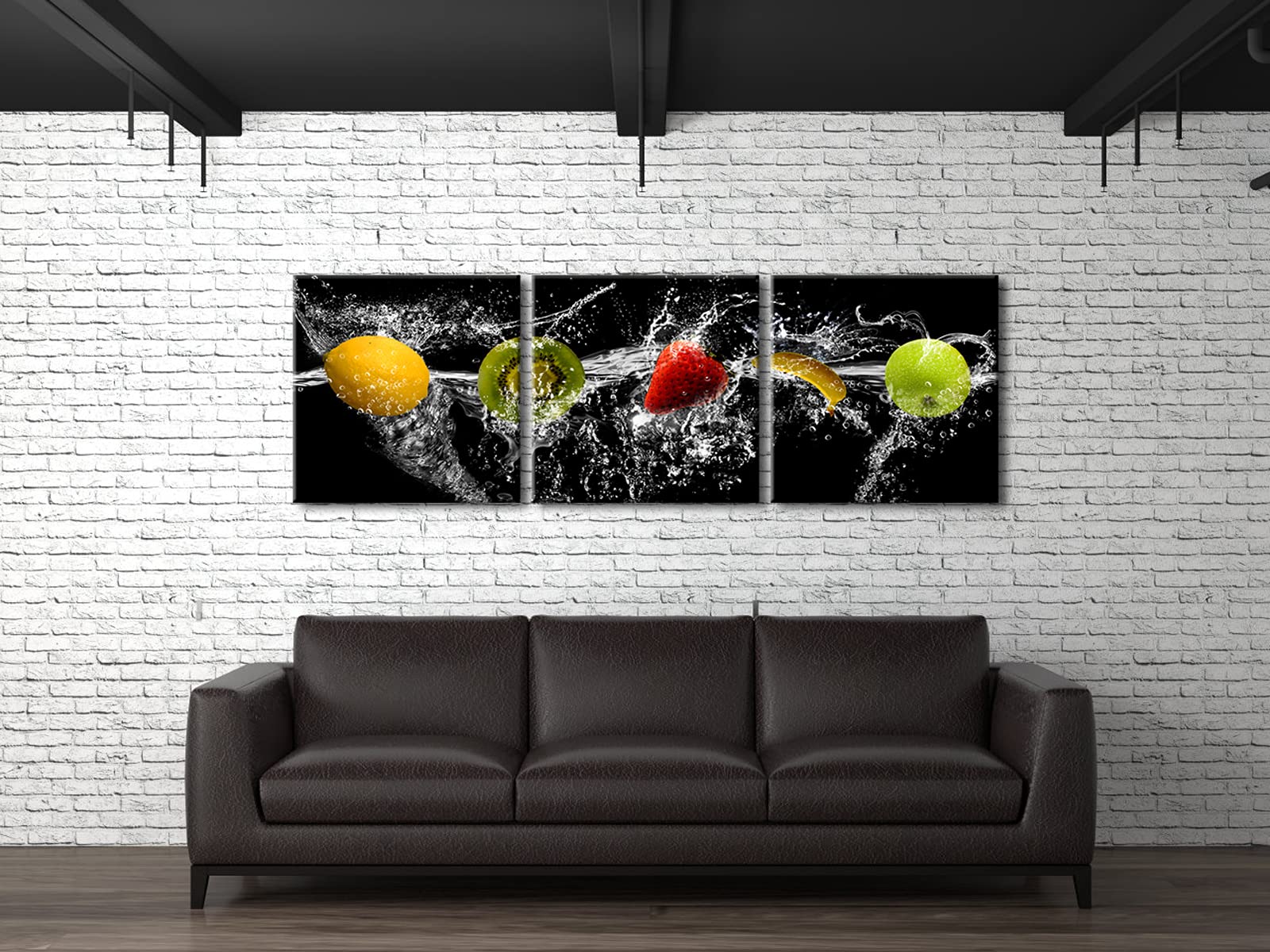 Pyradecor Dancing Fruit Large Modern Landscape Artwork 3 Piece Gallery Wrapped Giclee Canvas Prints Black Pictures Paintings On