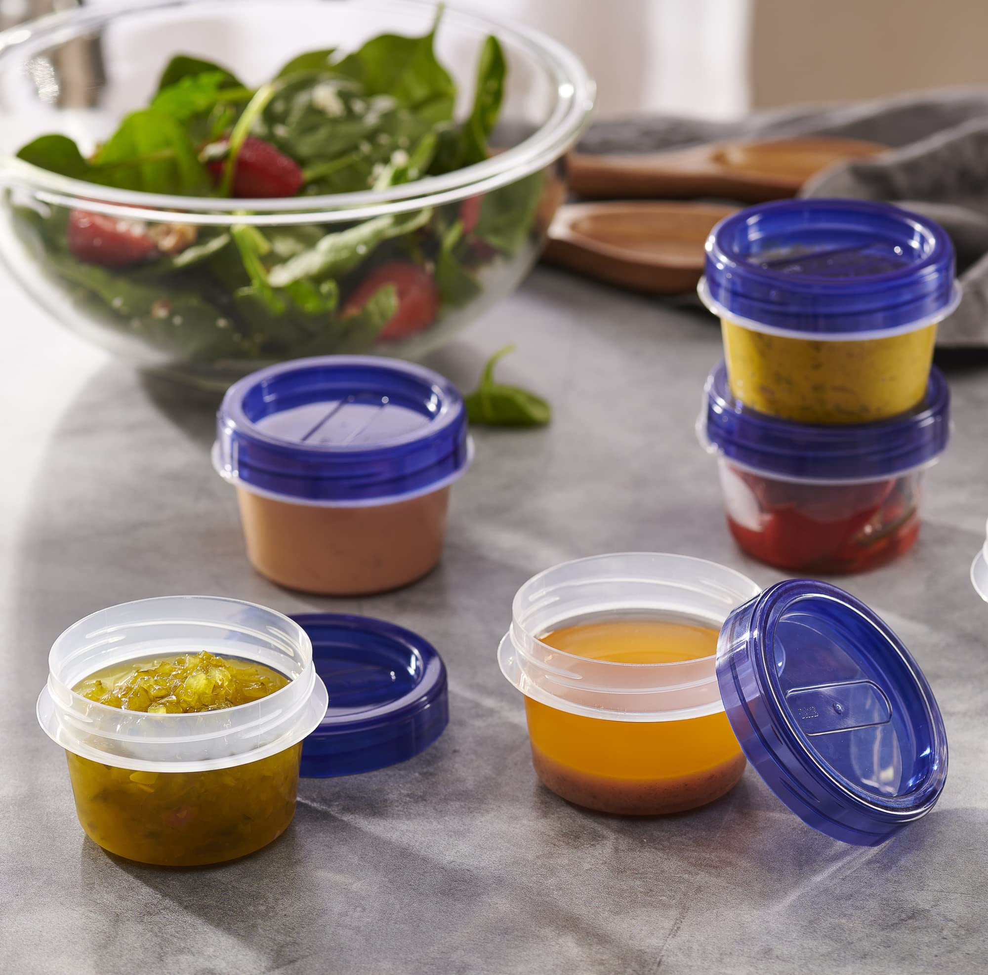Plasticpro 6 Pack Twist Cap Food Storage Containers With Blue Screw On Lid- 4 Oz Reusable Meal Prep Containers - Small Freezer C