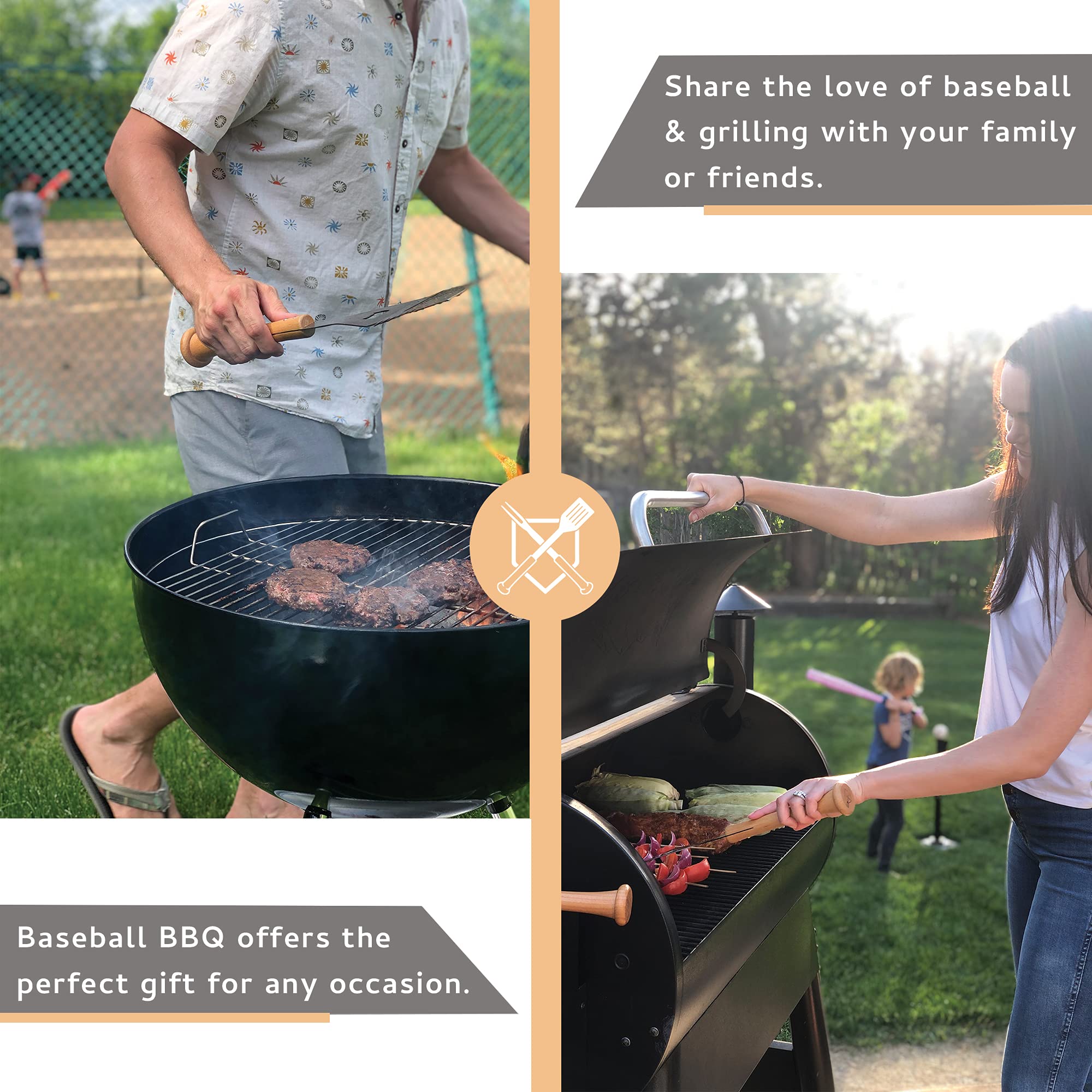 Baseball Bbq | 'Splitfinger' Grill Tongs | Bbq Grilling Accessories & Utensils For Baseball Fans | Patented Wooden Bat Handle &
