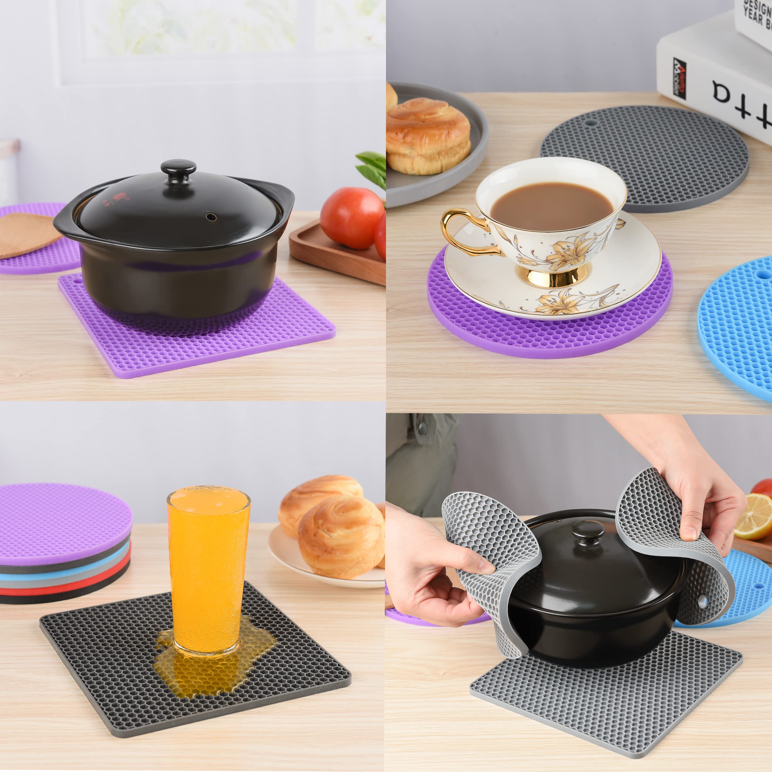 Spuvgvc Silicone Trivets For Hot Dishes-Heat Resistant Mats-Siliocne Pot Holders-Hot Pads-Trivet Mat For Kitchen, Multipurpose S