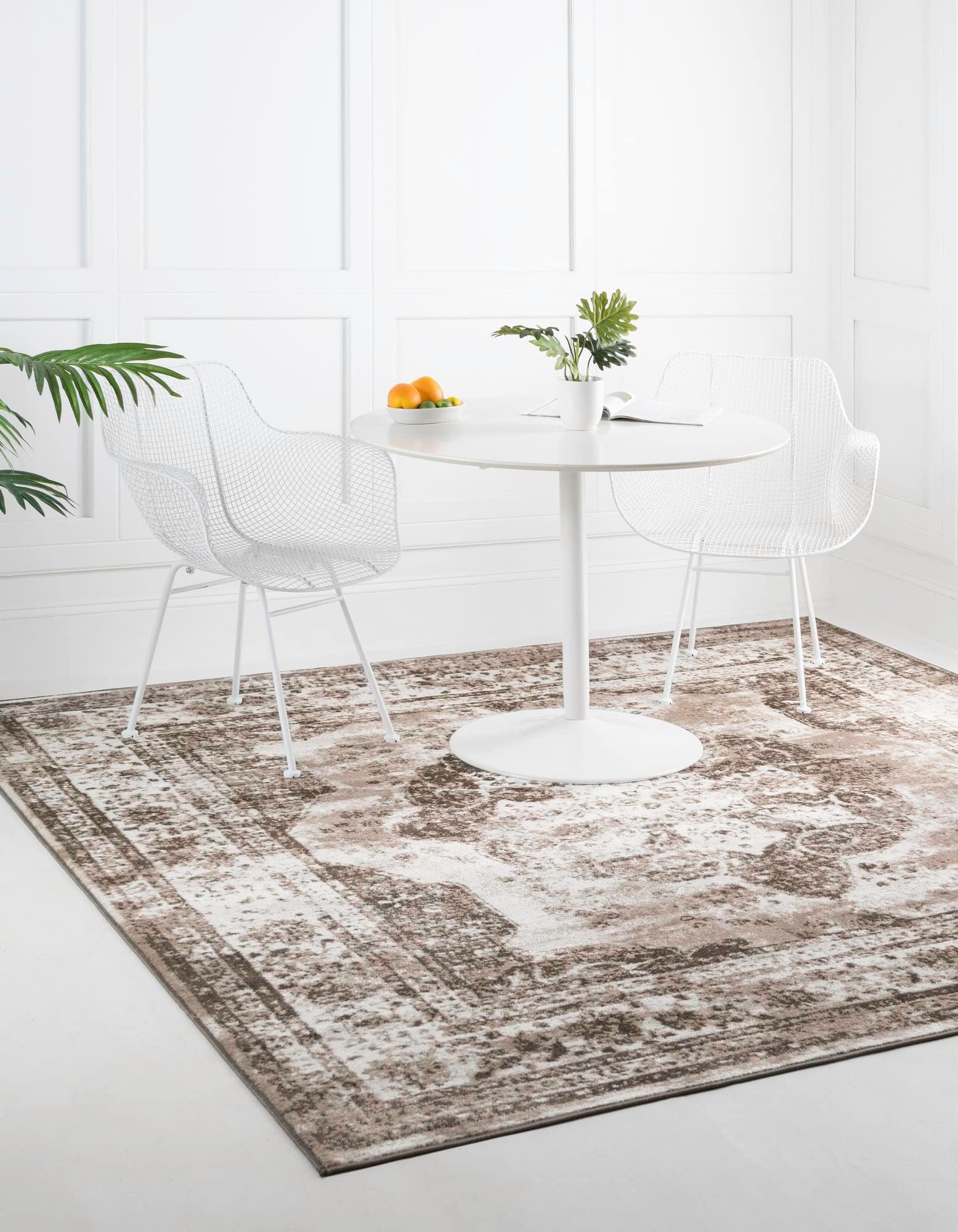 Unique Loom Sofia Collection Area Rug - Salle Garnier (7 10 Square, Light Brown/ Brown)