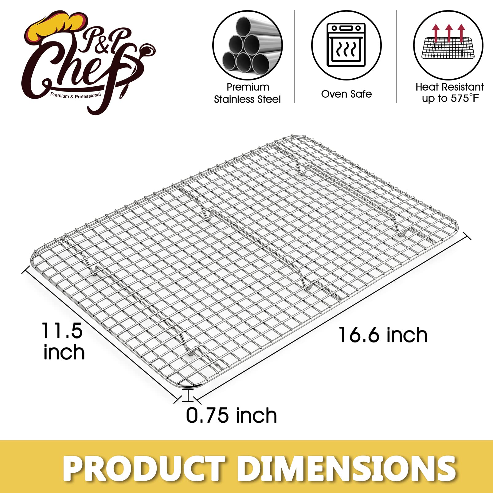 P&P Chef Baking Racks For Cooking, 2-Pack 16.6 Inch Cooling Rack, Stainless Steel Grid Rack Cooling Rack For Even Cook, Oven & D