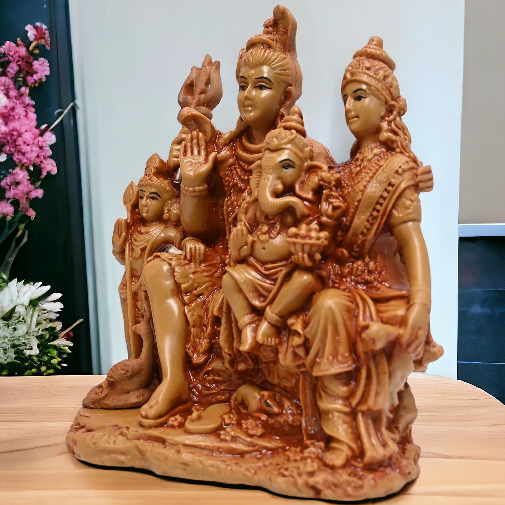 Karighar Shiv Parivar 6 Inches Idol Perfect For Puja Ghar | Drawing Room | House Warming | Gifting 6.5 X 12 X 15 Cm Brown, Relig